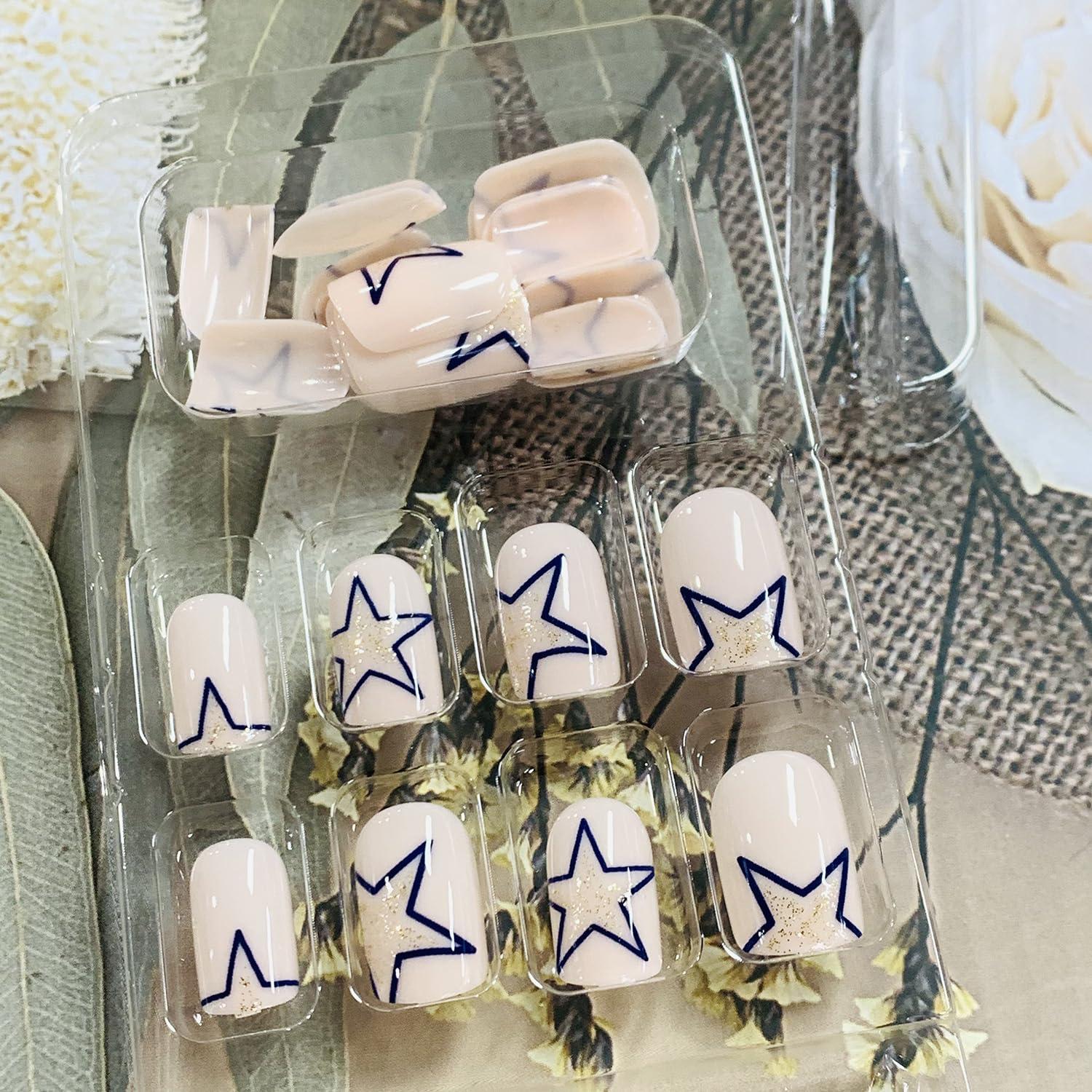 Uñas Postizas Cortas Cuadradas FIEONCIY Brillantes 24 Piezas