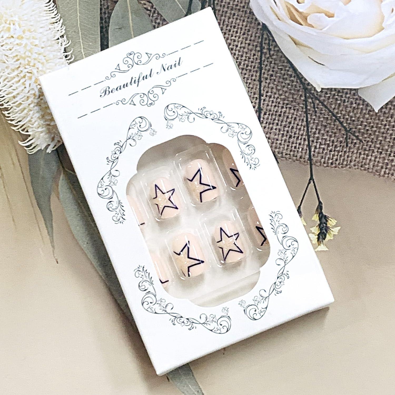 Uñas Postizas Cortas Cuadradas FIEONCIY Brillantes 24 Piezas