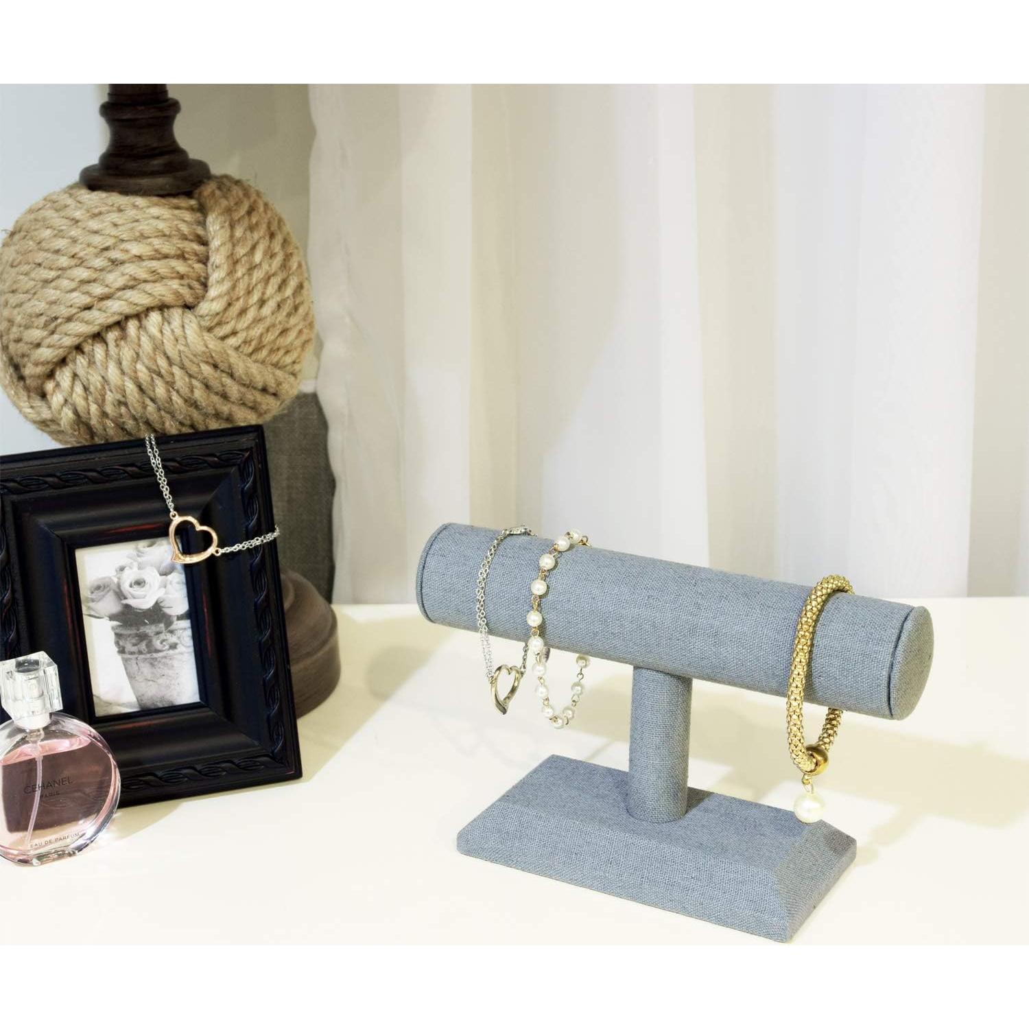 Exhibidor de Joyería MOOCA T-Bar Madera Lino Gris 19.7x7.3x12.4 cm