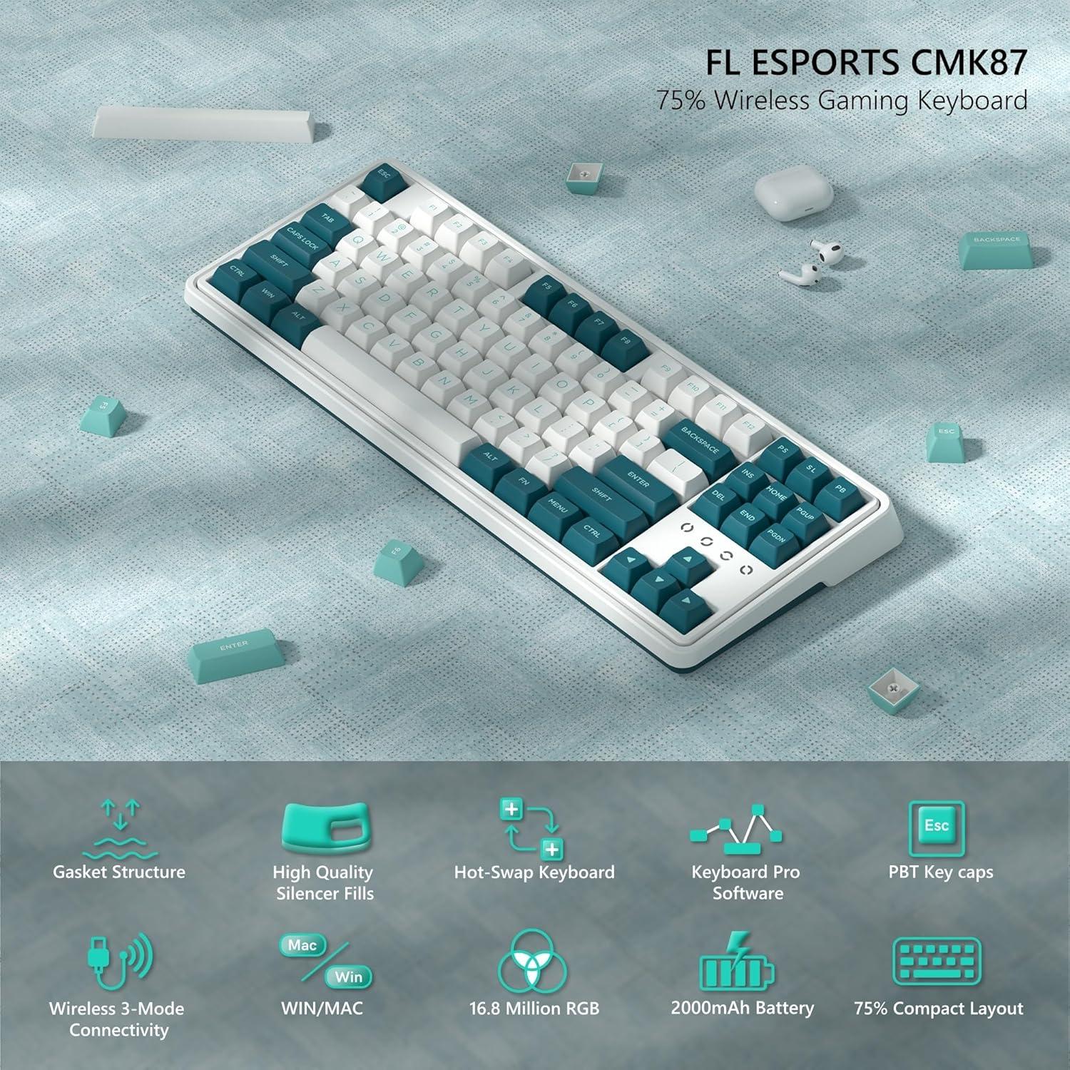 Teclado Mecánico Inalámbrico 75% FL ESPORTS CMK87 Verde