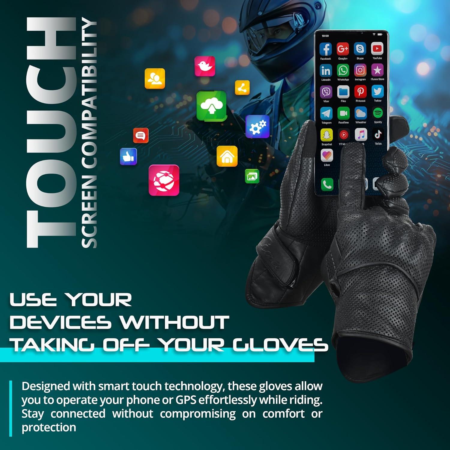 Guantes de Motocicleta de Cuero aaasportx M02 Táctiles y Antideslizantes