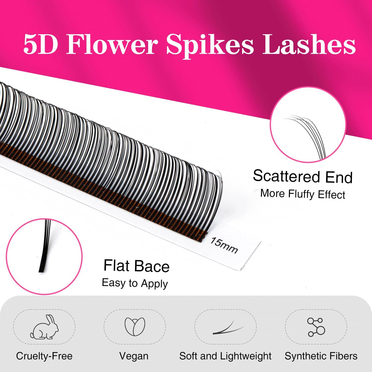 TDANCE Lash Spikes Matte Black 5D Spikes Lash Extensions Natural Look 5D Flower Eyelash Extensions for Professional Use Spikes Lashes (5D-Flower,C-0.07,10-17mm)