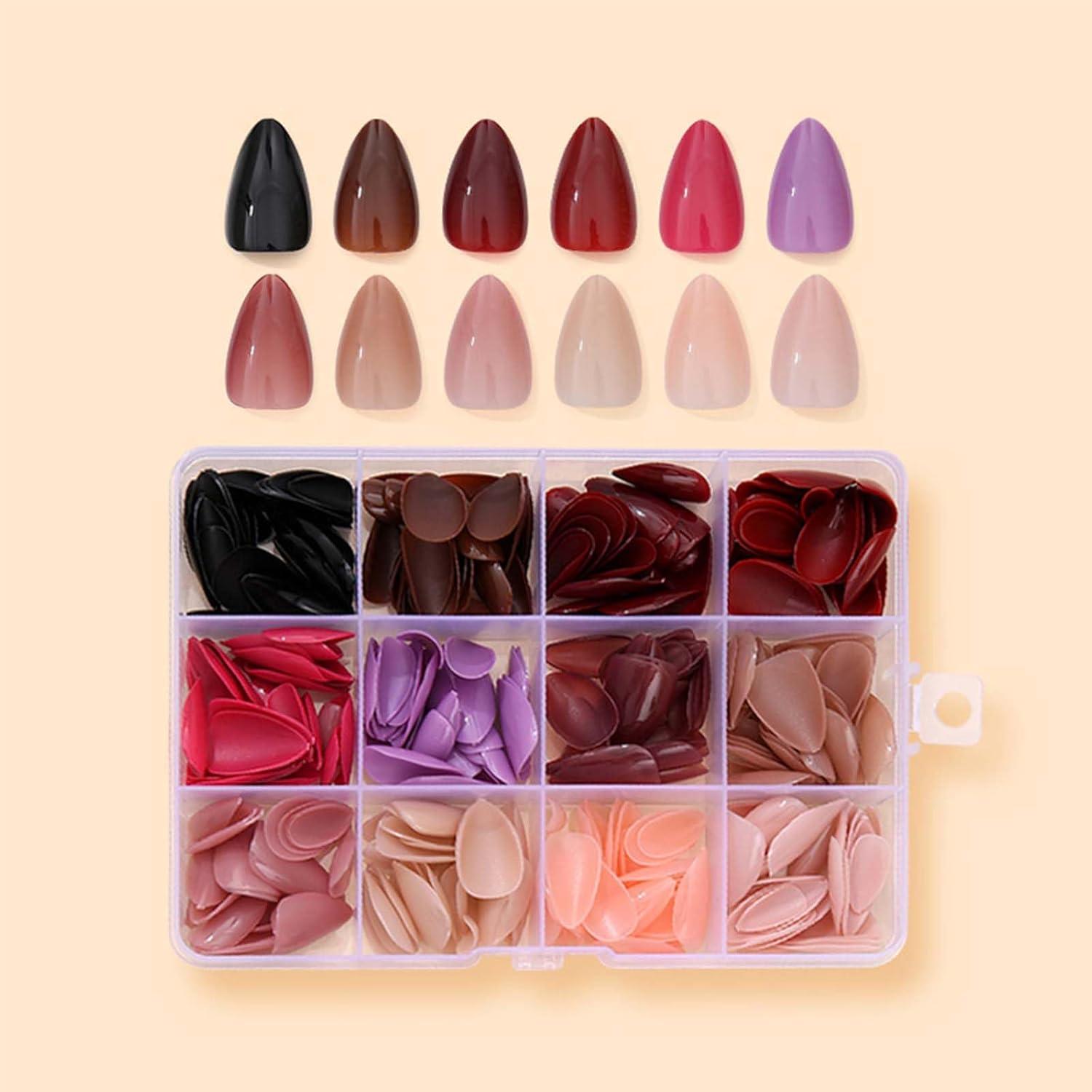 288 Uñas Postizas Cortas Almendra KASOICRA Brillantes 12 Colores