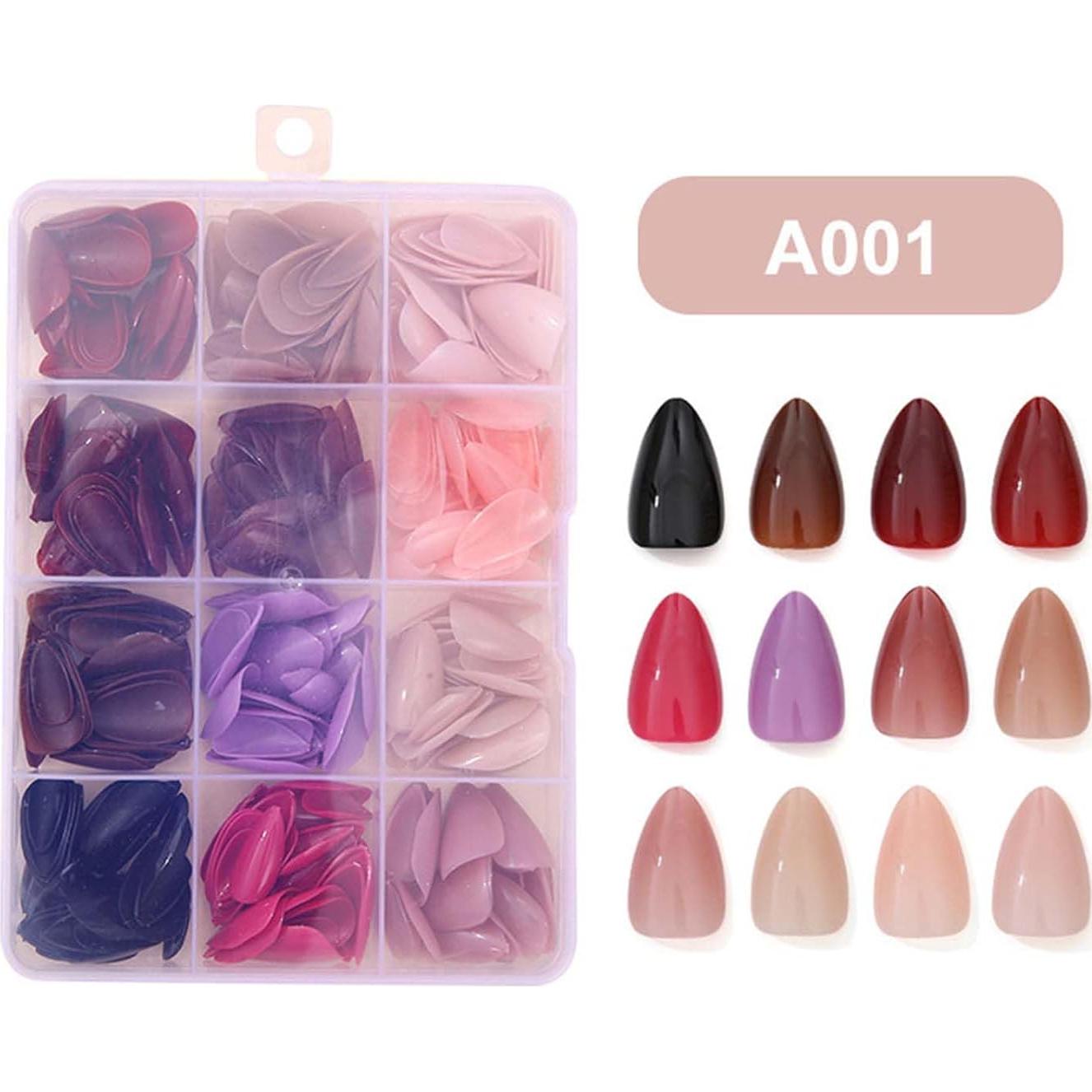 288 Uñas Postizas Cortas Almendra KASOICRA Brillantes 12 Colores