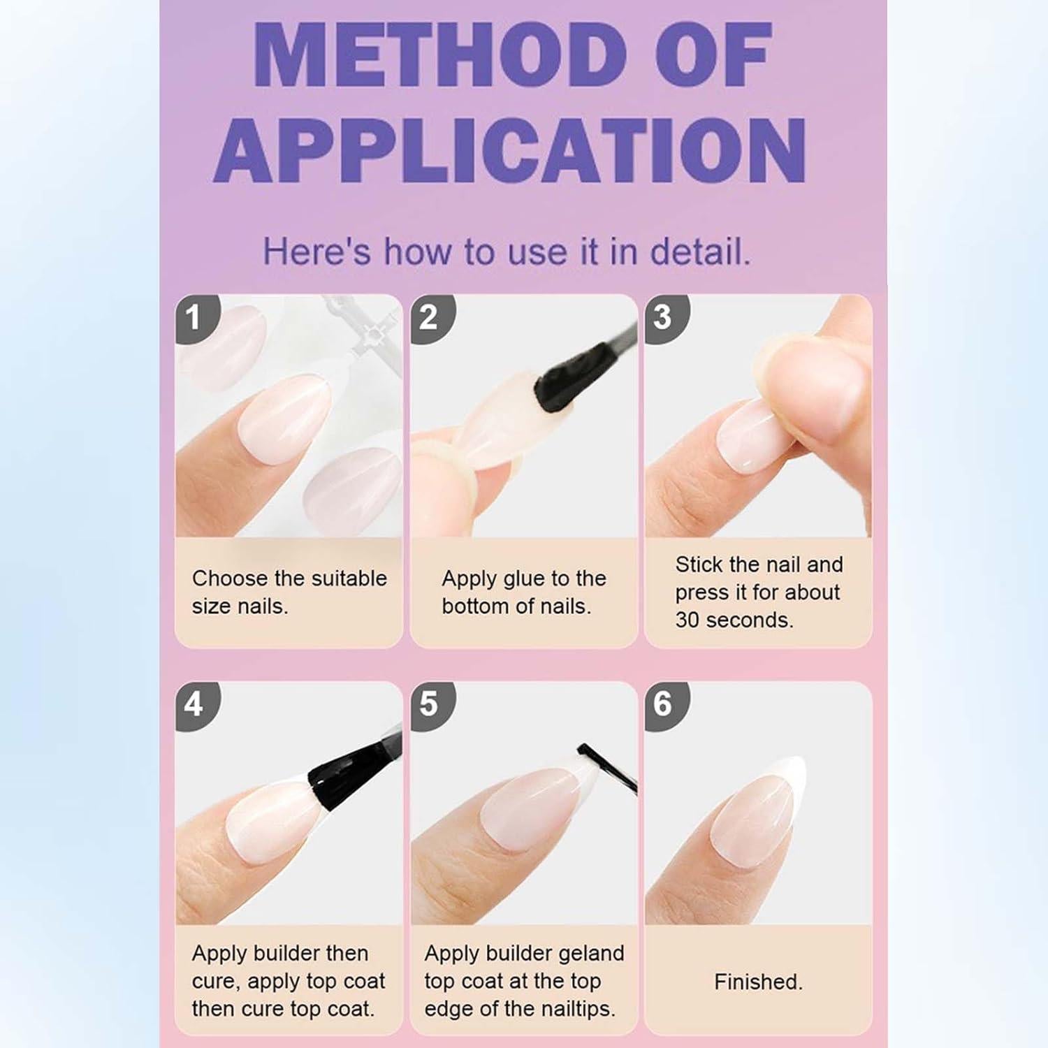 288 Uñas Postizas Cortas Almendra KASOICRA Brillantes 12 Colores