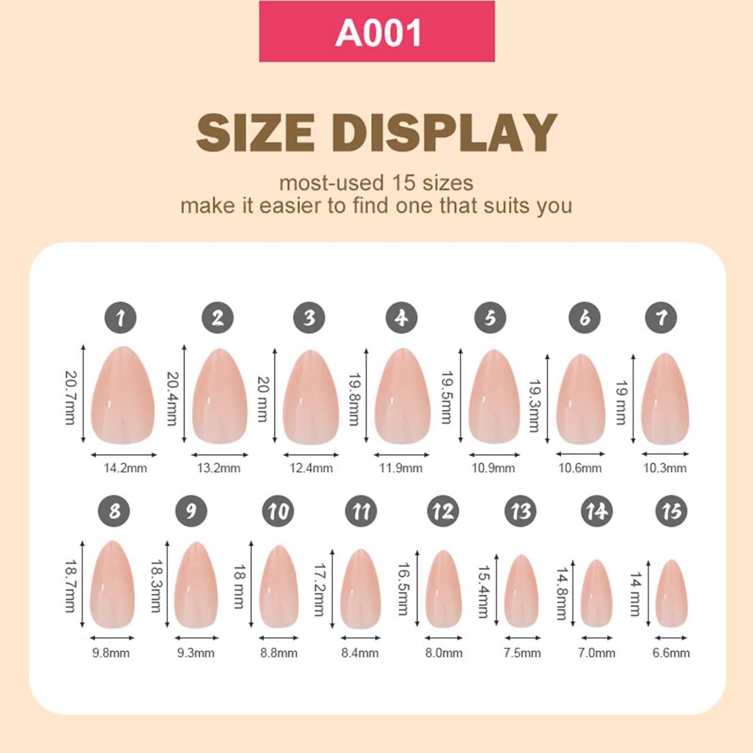 288 Uñas Postizas Cortas Almendra KASOICRA Brillantes 12 Colores