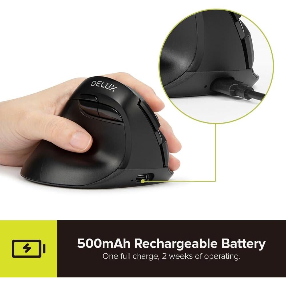 Mouse Vertical Ergonómico Zurdos DeLUX M618ZD, Inalámbrico, 4000 DPI