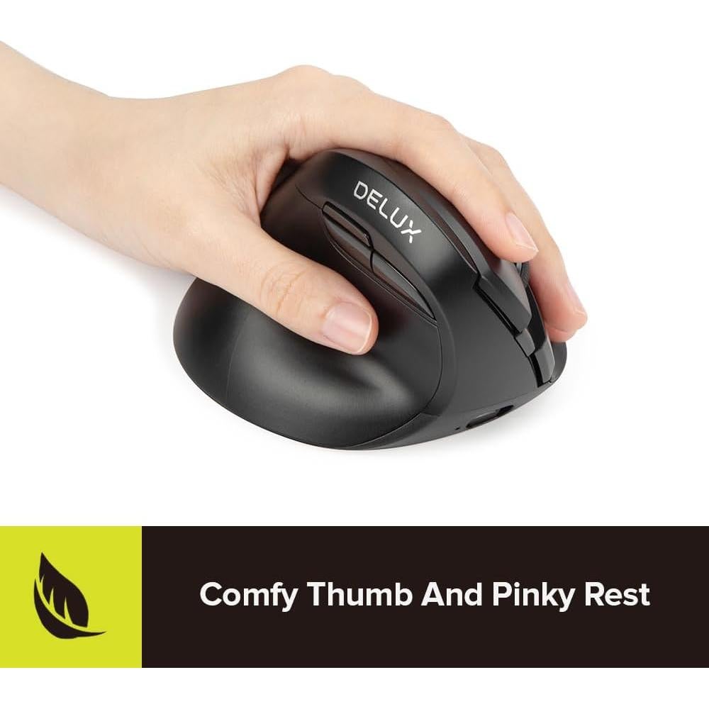 Mouse Vertical Ergonómico Zurdos DeLUX M618ZD, Inalámbrico, 4000 DPI