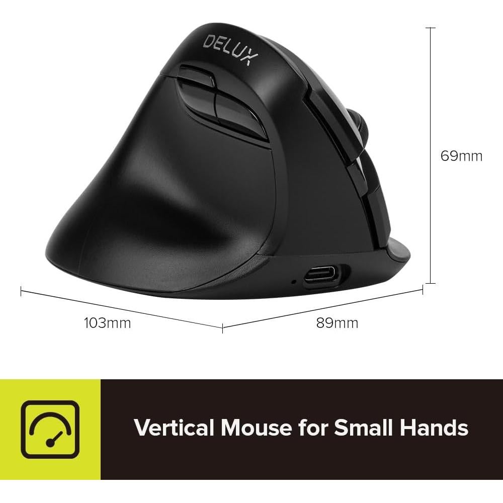 Mouse Vertical Ergonómico Zurdos DeLUX M618ZD, Inalámbrico, 4000 DPI