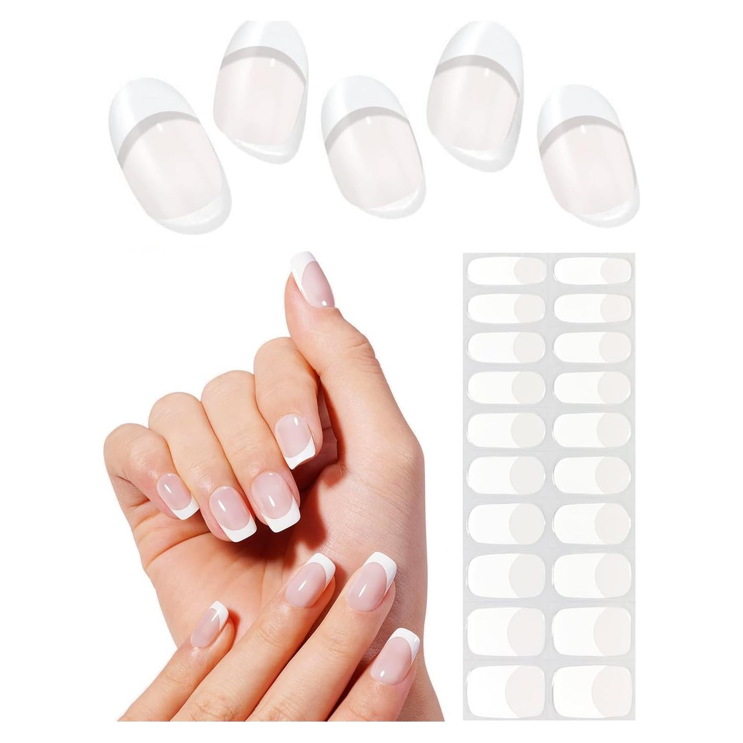 Tiras de Uñas de Gel Semi Curadas Wahrshei 20pcs Francés Clásico