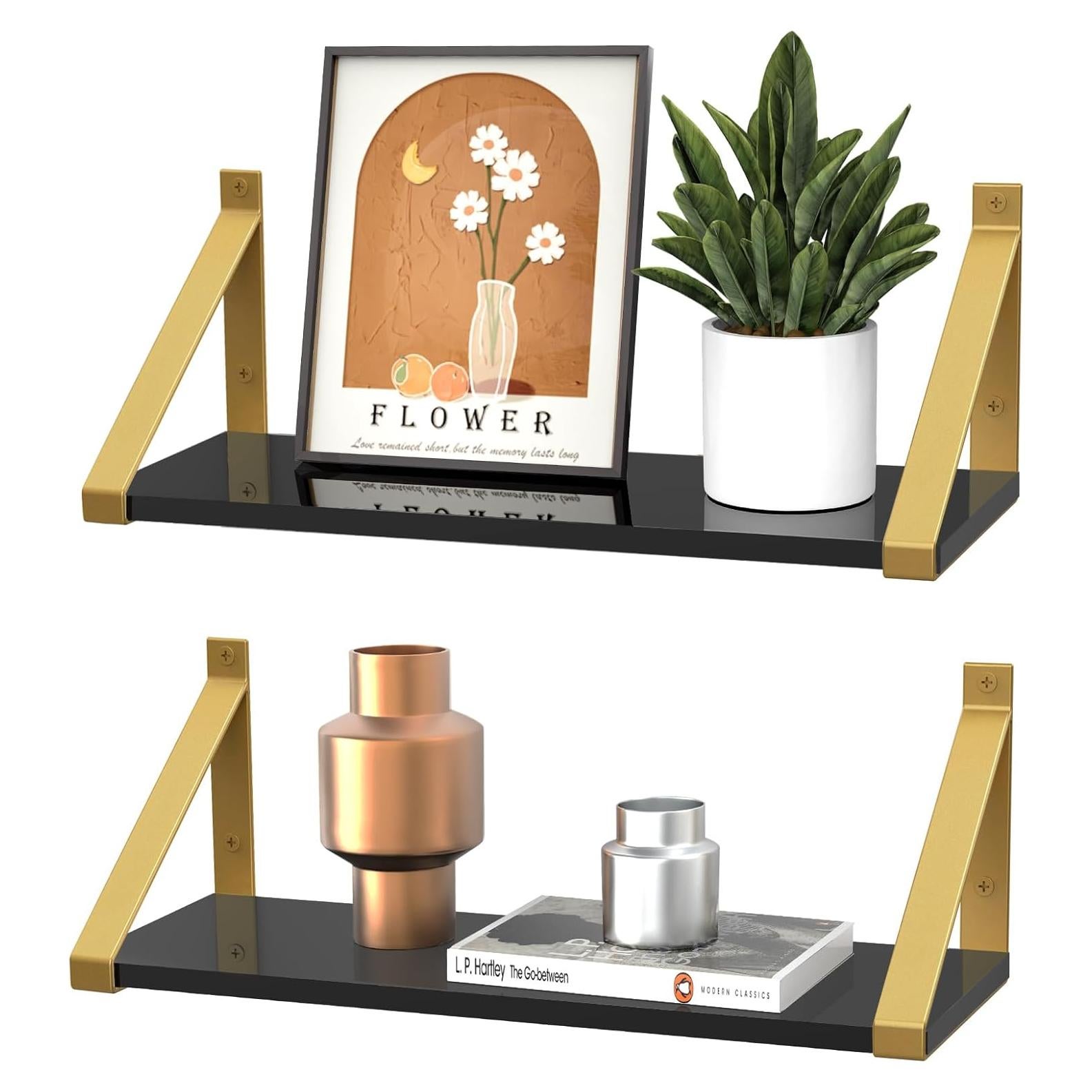 Estanterías Flotantes Cilinta 33cm Set de 2 Metal Dorado Acrílico