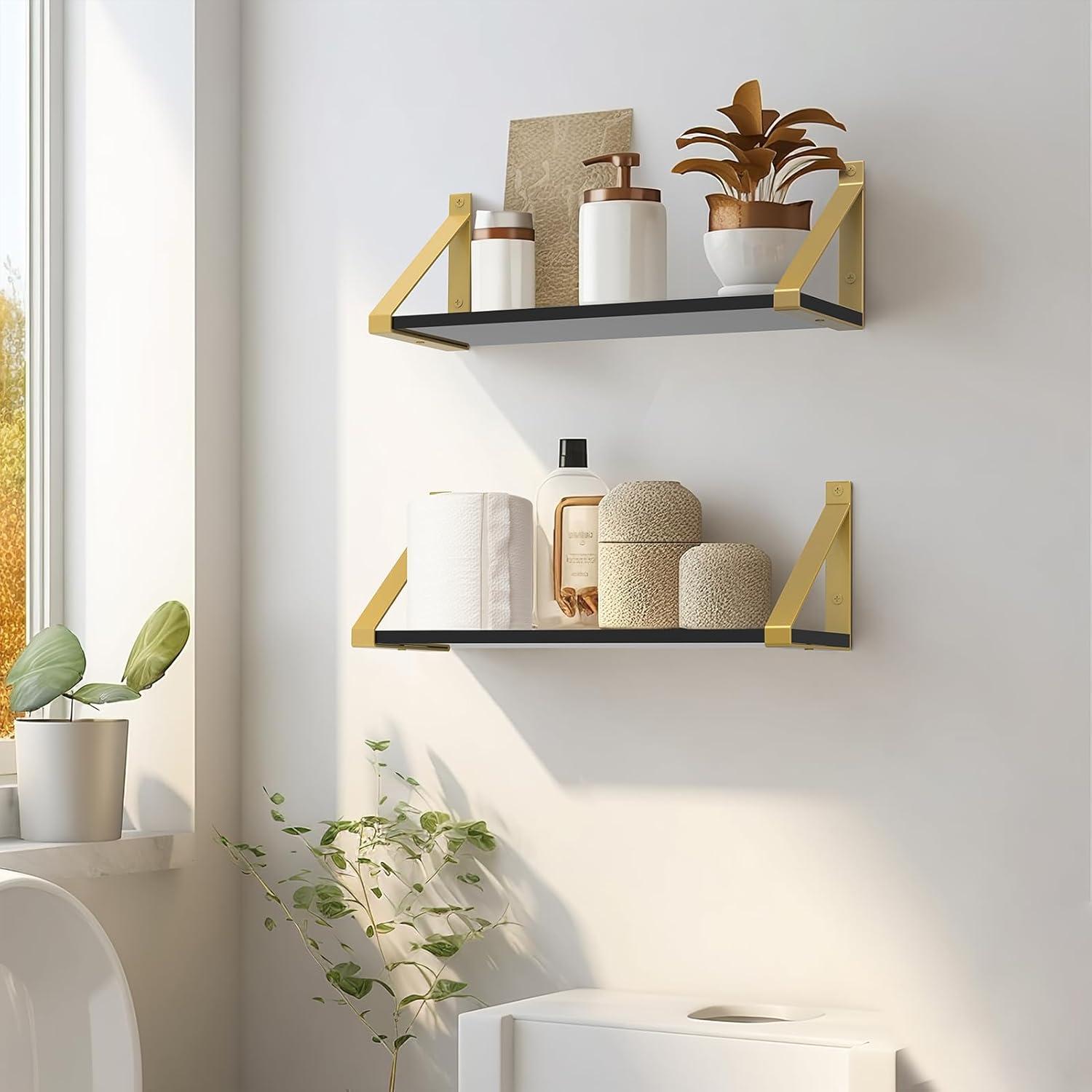 Estanterías Flotantes Cilinta 33cm Set de 2 Metal Dorado Acrílico