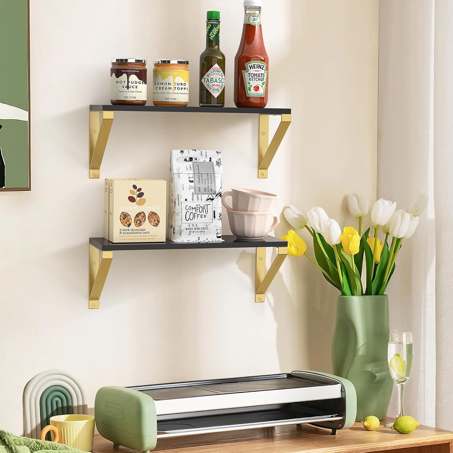 Estanterías Flotantes Cilinta 33cm Set de 2 Metal Dorado Acrílico