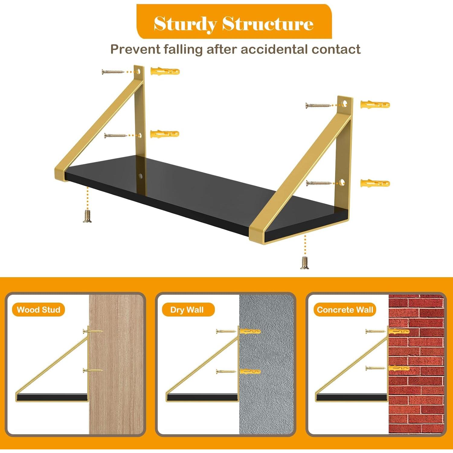 Estanterías Flotantes Cilinta 33cm Set de 2 Metal Dorado Acrílico