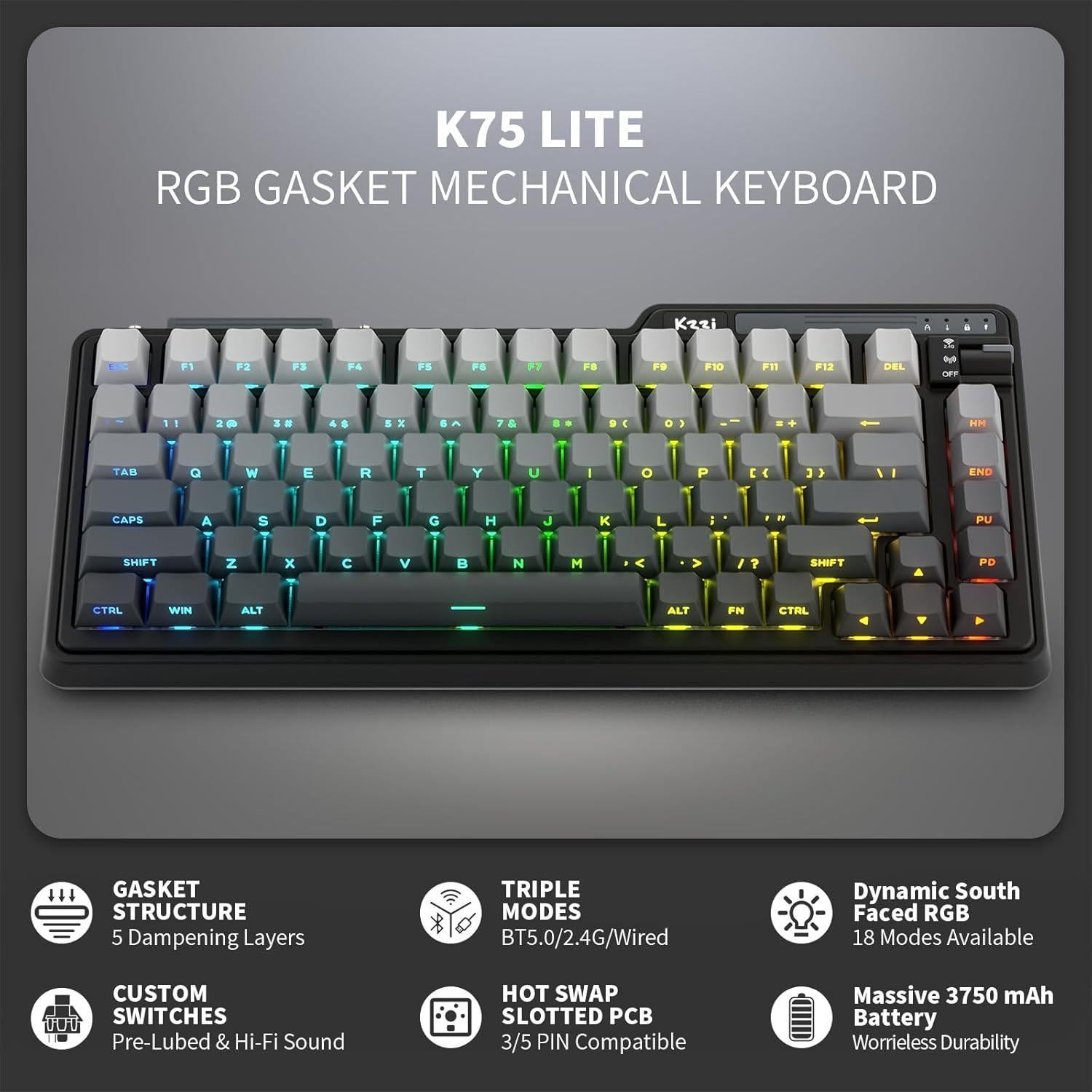 Teclado Mecánico Inalámbrico KZZI K75 Lite RGB 75% 82 Teclas