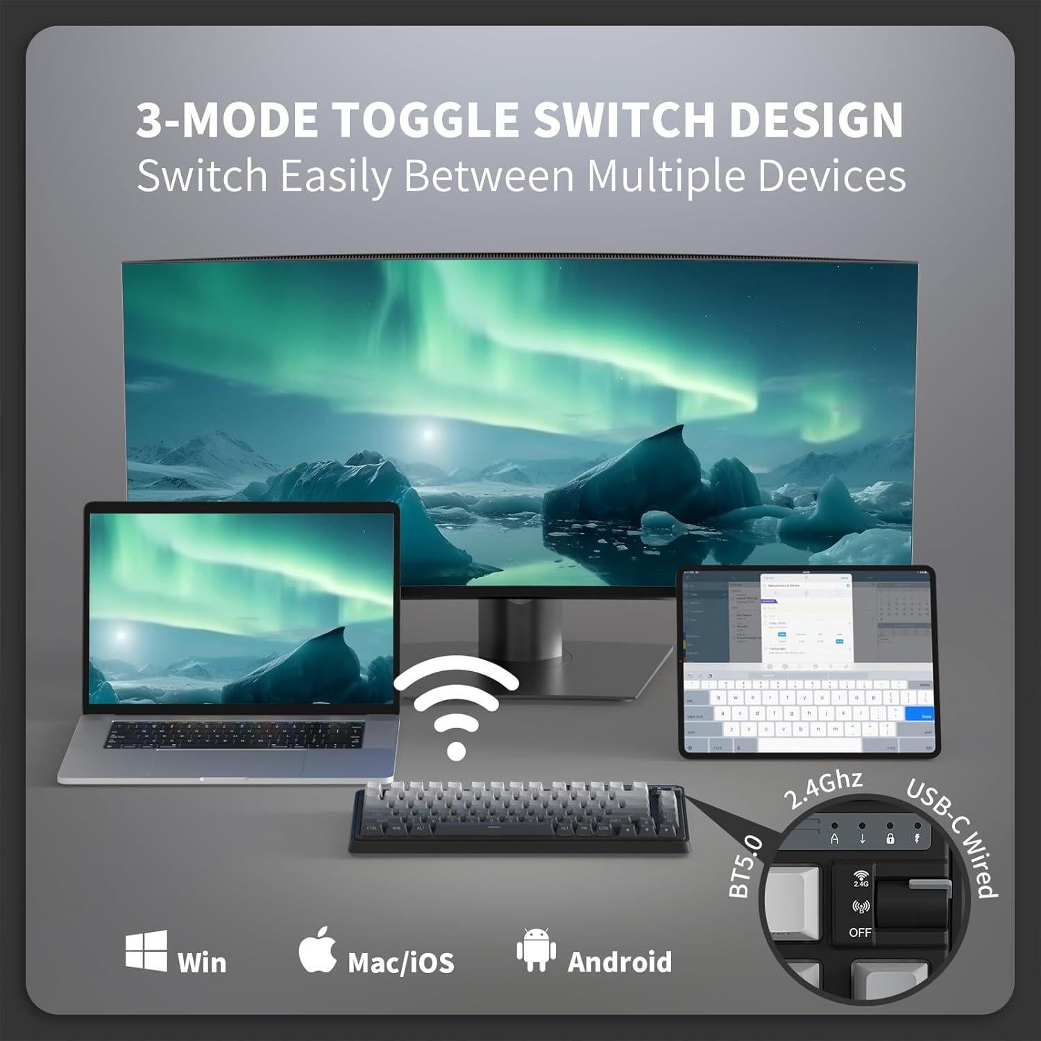 Teclado Mecánico Inalámbrico KZZI K75 Lite RGB 75% 82 Teclas