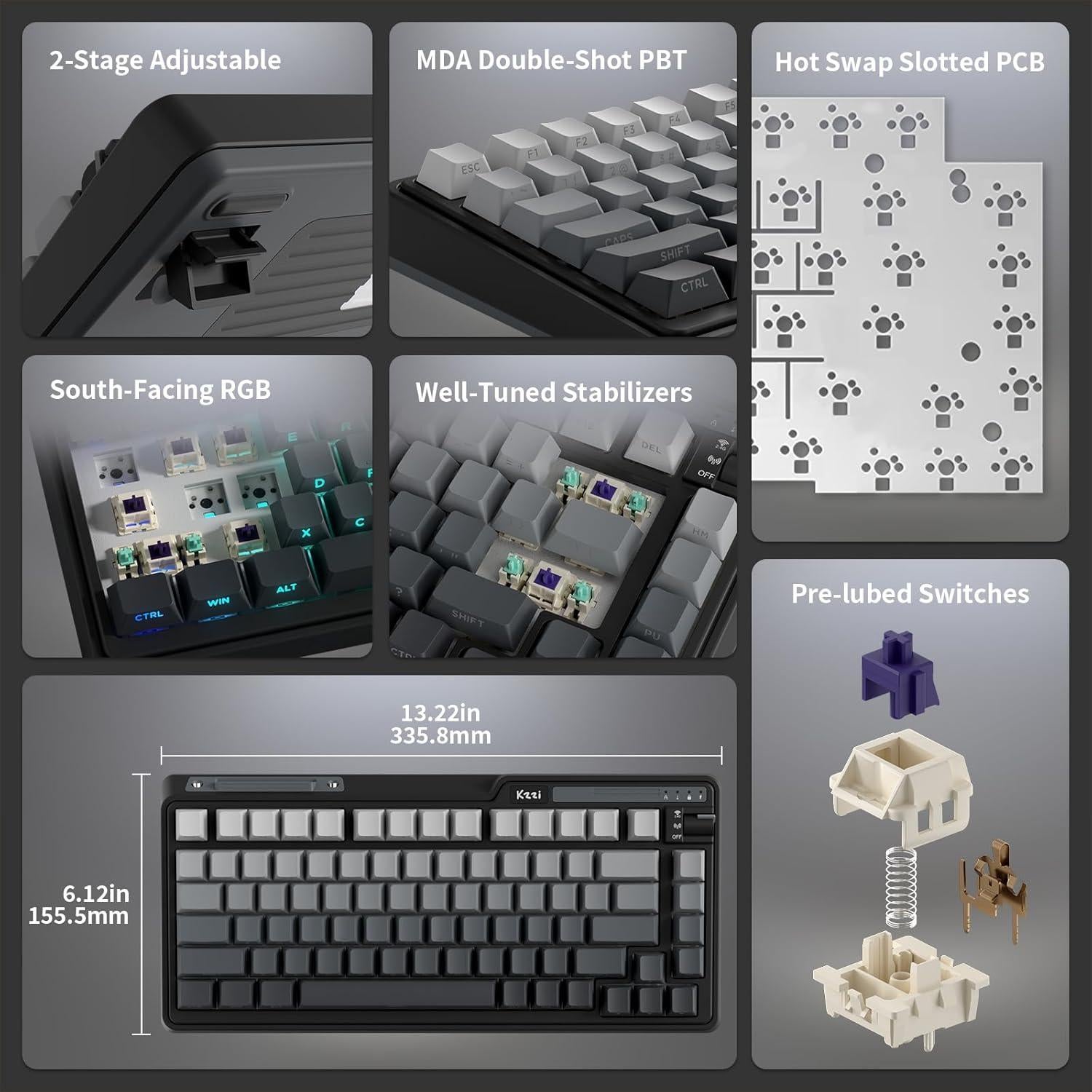 Teclado Mecánico Inalámbrico KZZI K75 Lite RGB 75% 82 Teclas