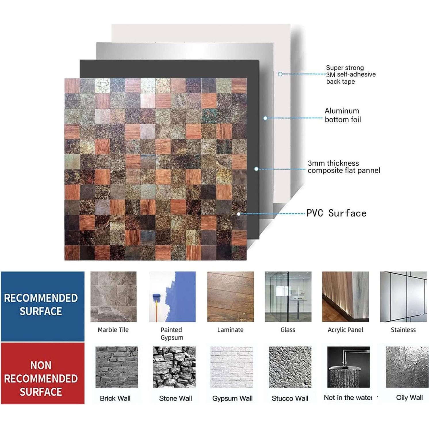 10 Hojas Azulejo Autoadhesivo Sanyeskkiy 30x30cm Rojo y Negro