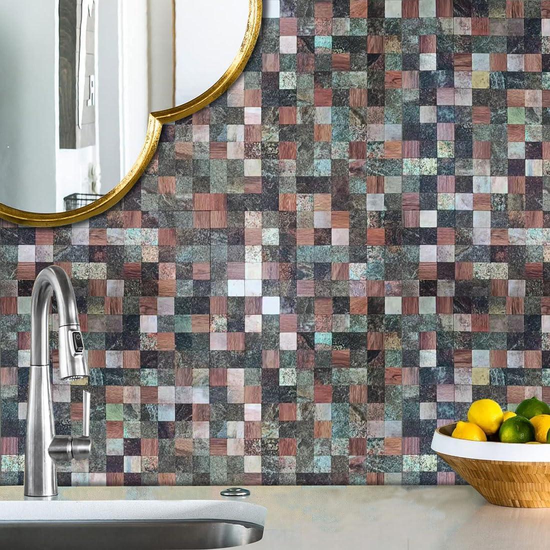 10 Hojas Azulejo Autoadhesivo Sanyeskkiy 30x30cm Rojo y Negro