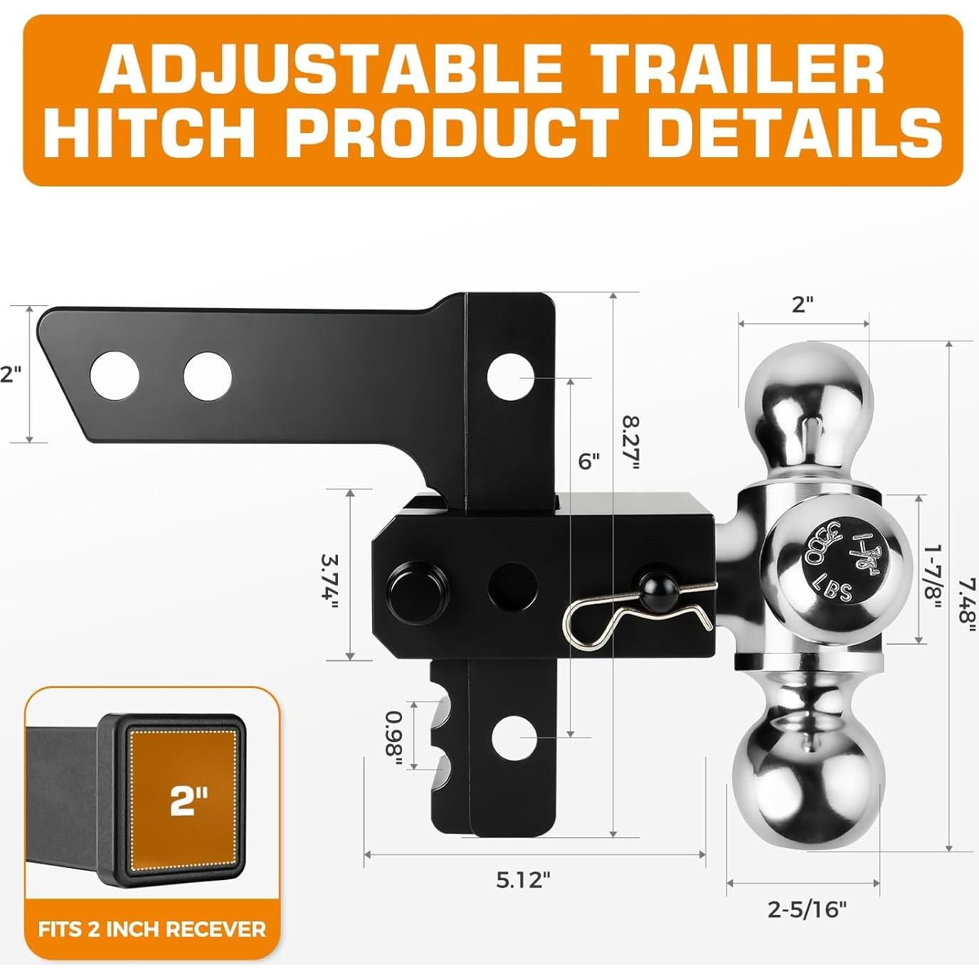 Enganche de Remolque Ajustable Kingfun 6" Elevación 12500 lbs