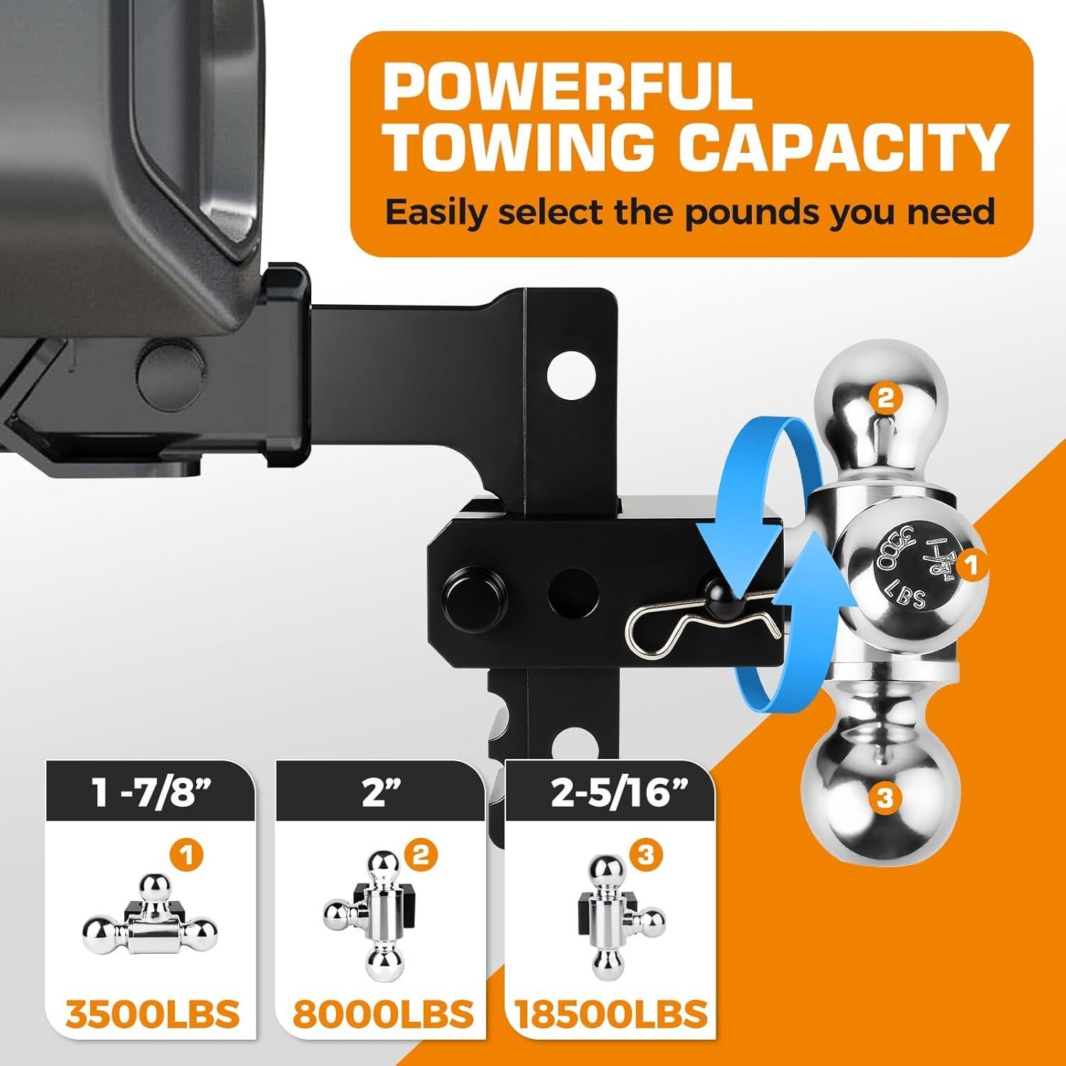 Enganche de Remolque Ajustable Kingfun 6" Elevación 12500 lbs