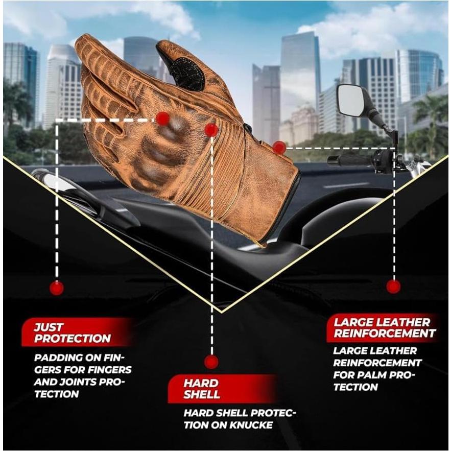 Guantes de motocicleta aaasportx M20 cuero negro táctiles