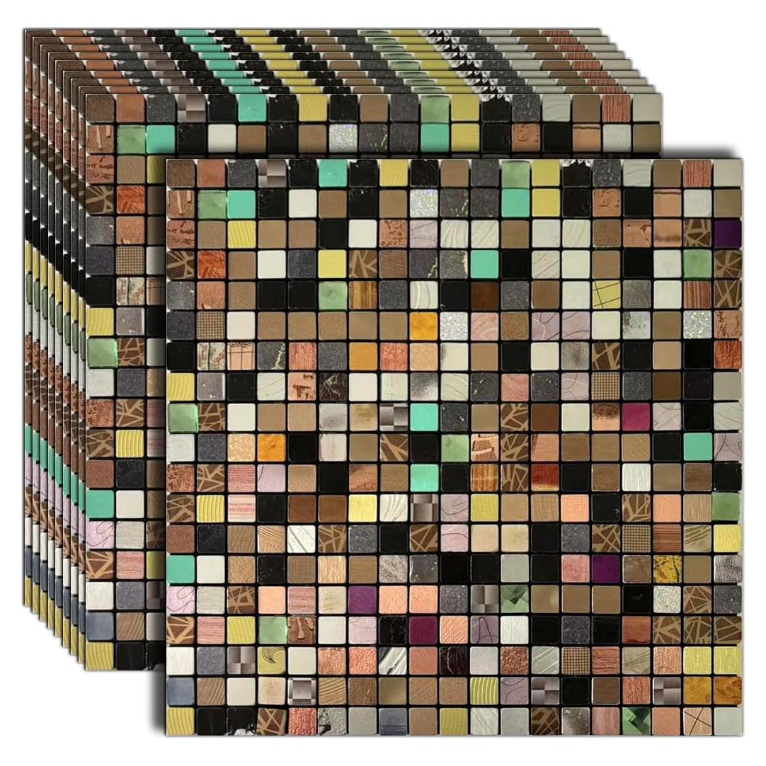 10 Hojas Azulejo Autoadhesivo Sanyeskkiy 30.48x30.48cm Metal