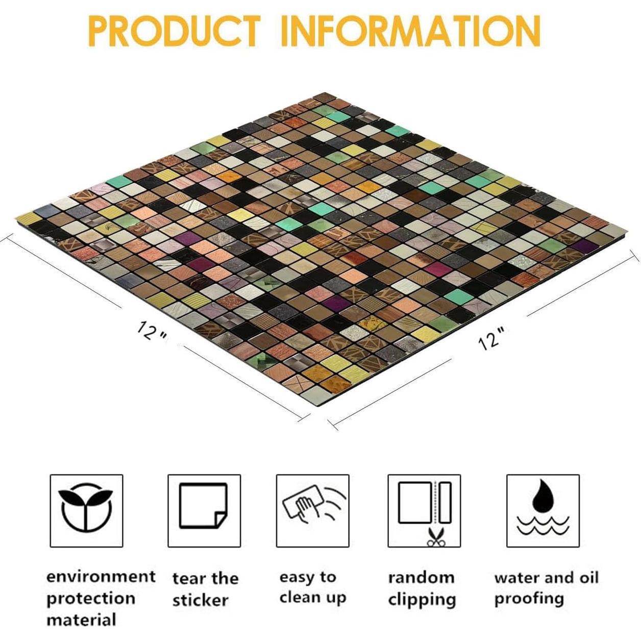 10 Hojas Azulejo Autoadhesivo Sanyeskkiy 30.48x30.48cm Metal