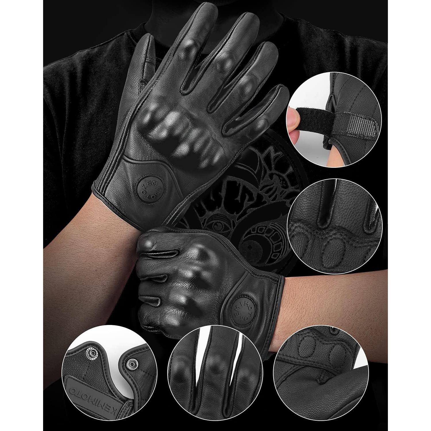 Guantes de Motocicleta KEMIMOTO de Cuero Táctiles y Seguros