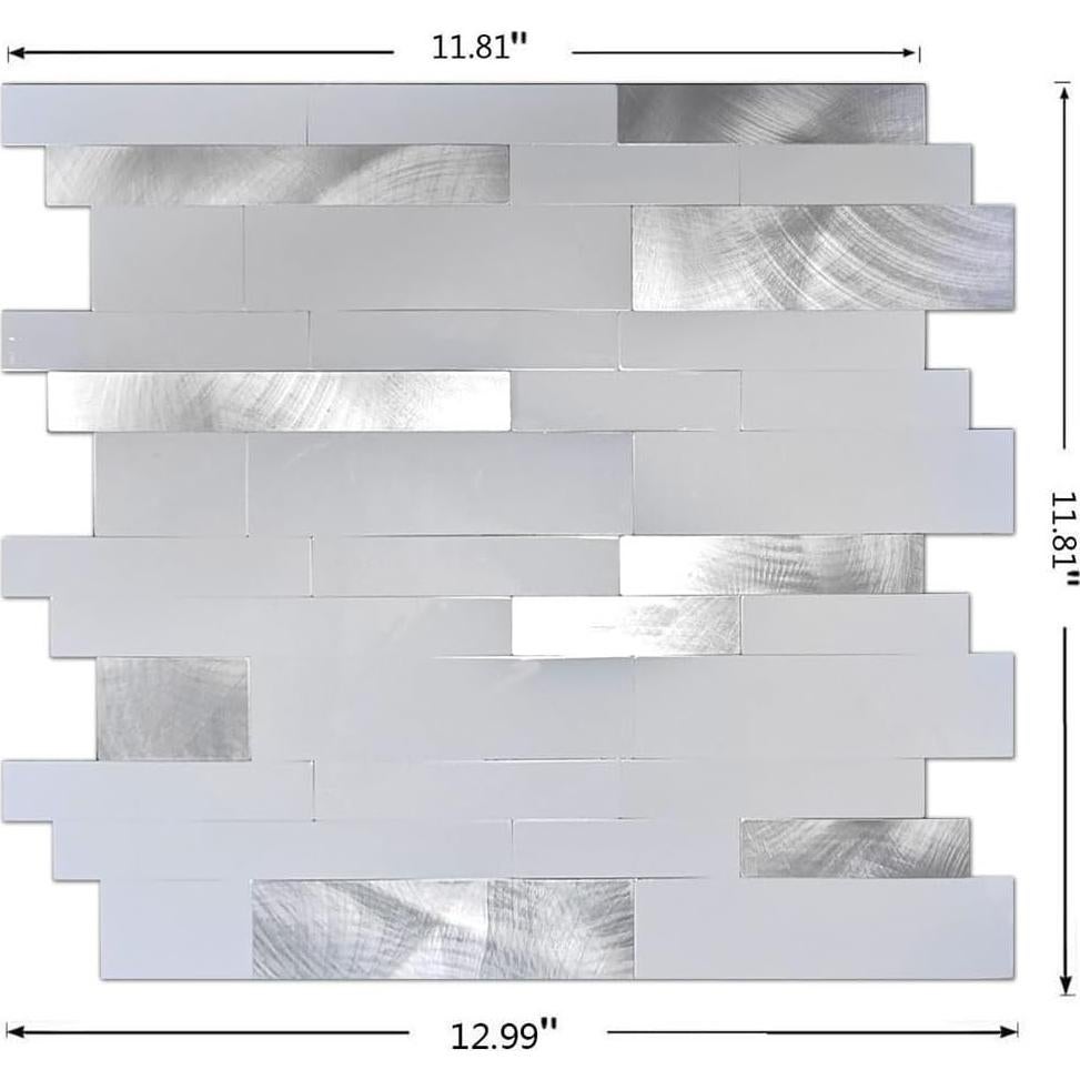 Azulejos autoadhesivos Weimeisc 10 hojas PVC Blanco Plata