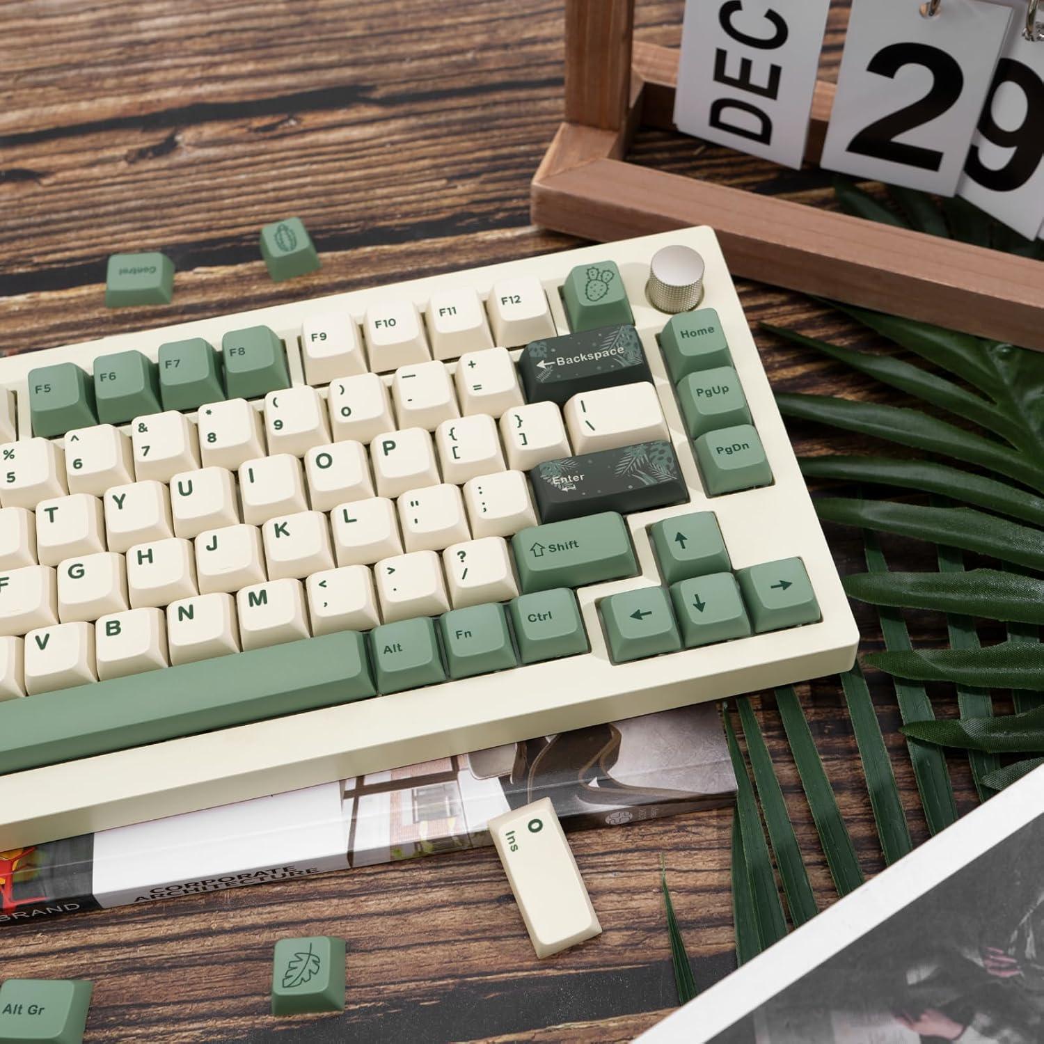 Set de 130 Teclas PBT JOLINTAL Verde Beige MDA ANSI Botánico