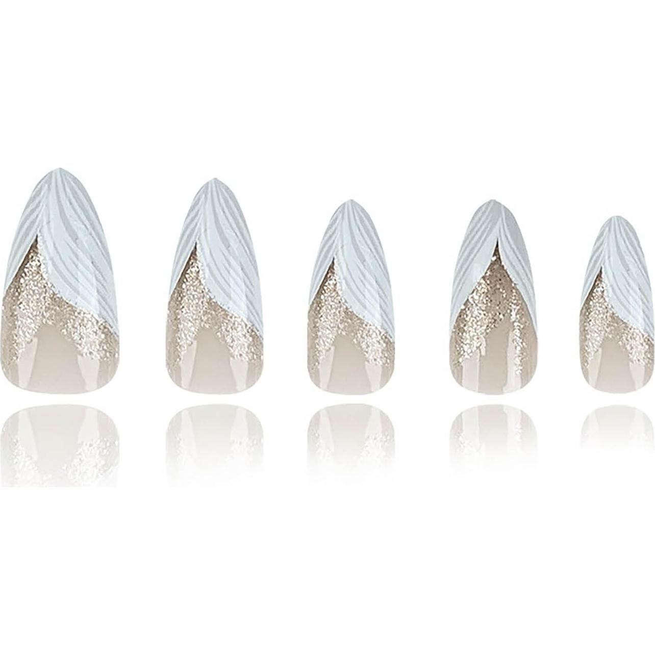 Uñas Postizas Almendra Francesas RUOKEXIN 24Pcs Brillantes