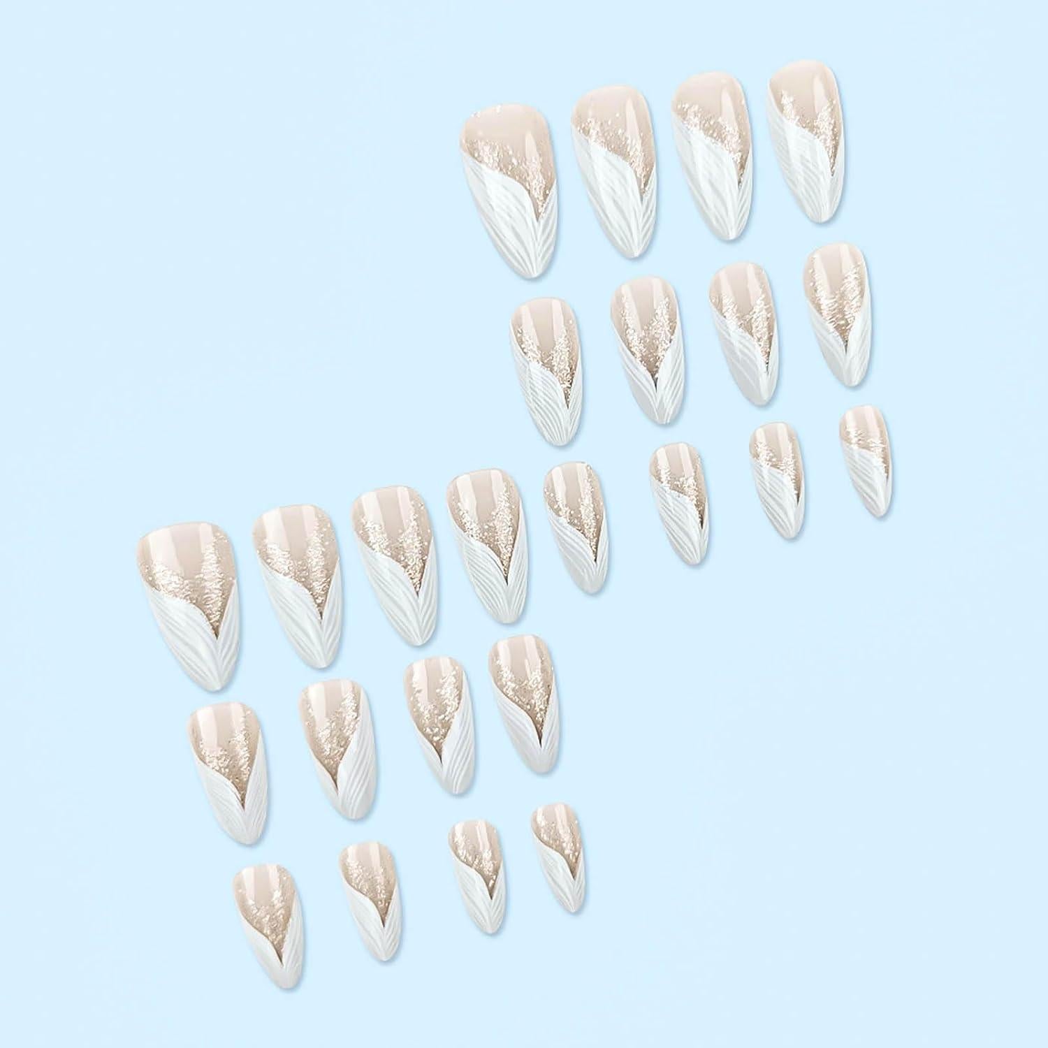 Uñas Postizas Almendra Francesas RUOKEXIN 24Pcs Brillantes