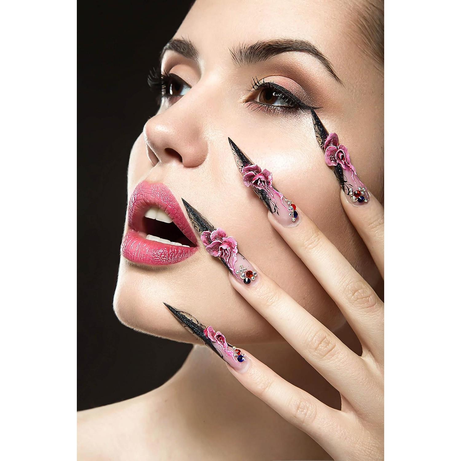 Uñas Postizas Almendra Francesas RUOKEXIN 24Pcs Brillantes