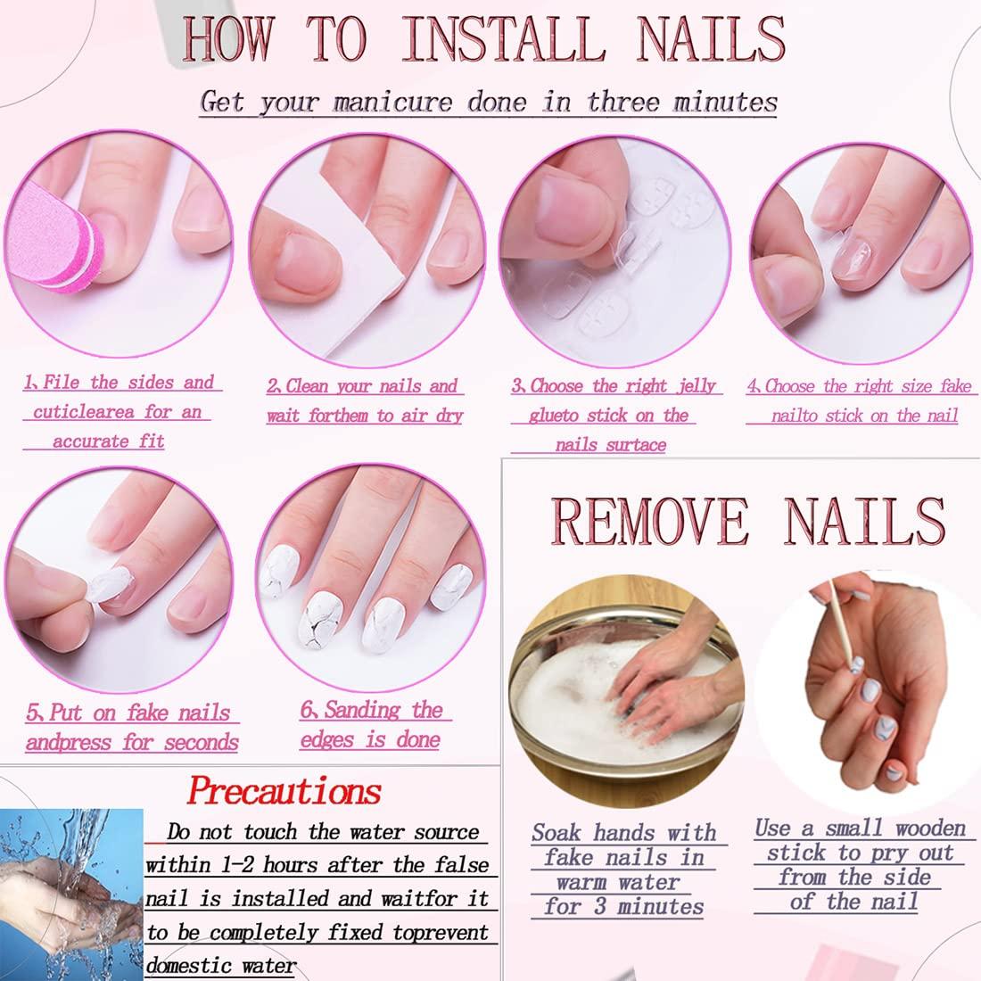 Uñas Postizas Almendra Francesas RUOKEXIN 24Pcs Brillantes