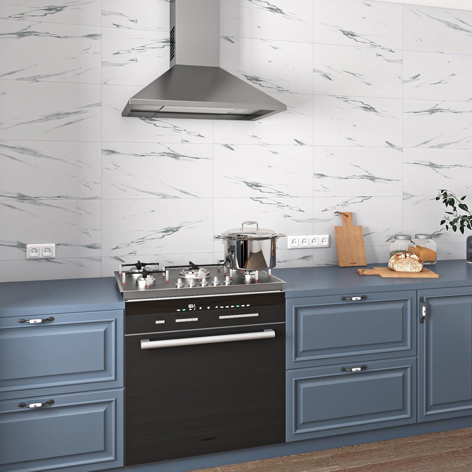 Azulejos Autoadhesivos Livelynine de Mármol Blanco 4 Pcs 30.48x60.96 cm