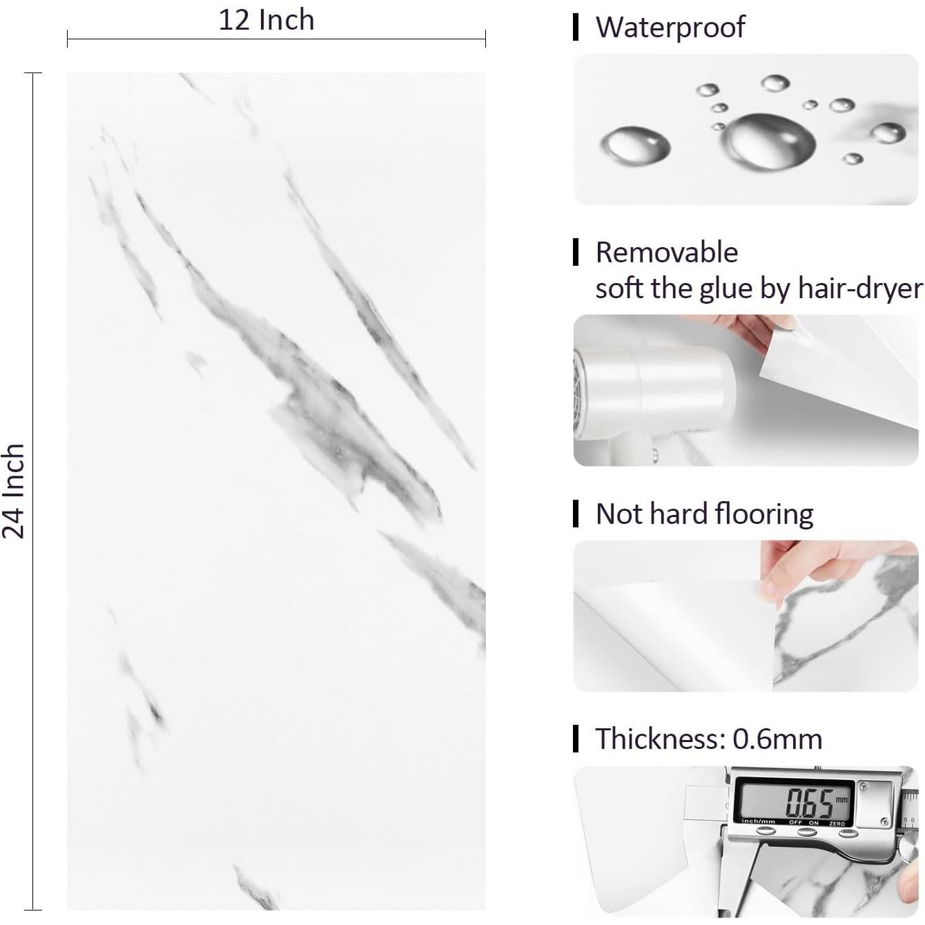 Azulejos Autoadhesivos Livelynine de Mármol Blanco 4 Pcs 30.48x60.96 cm