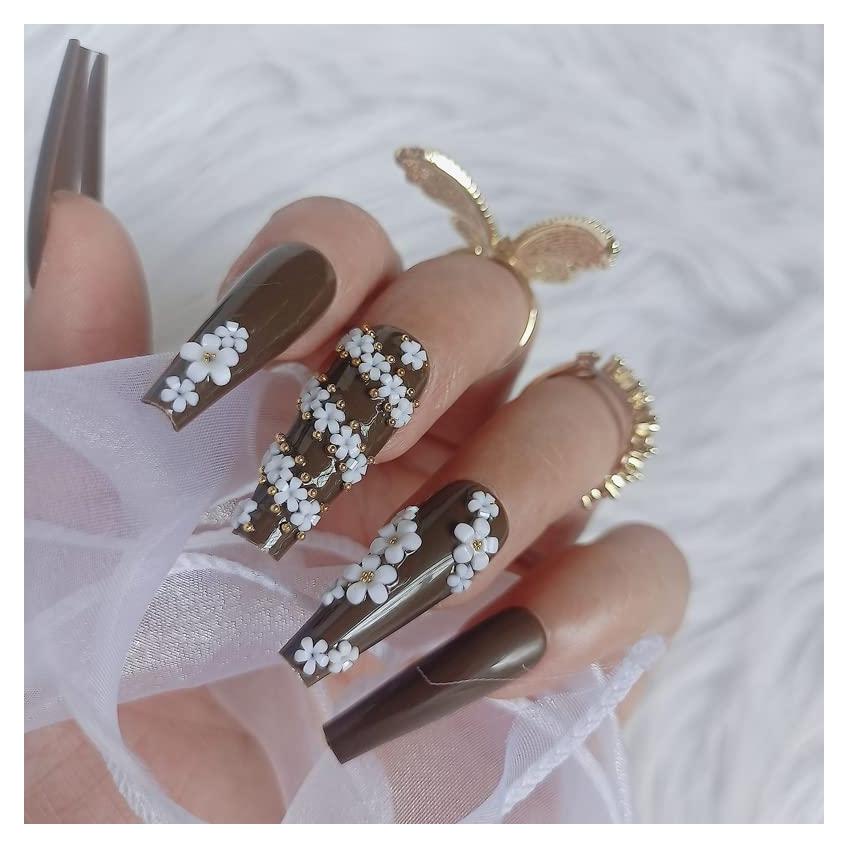 24 Uñas Postizas Verde Ejército ZYBUXY Largas Acrílicas