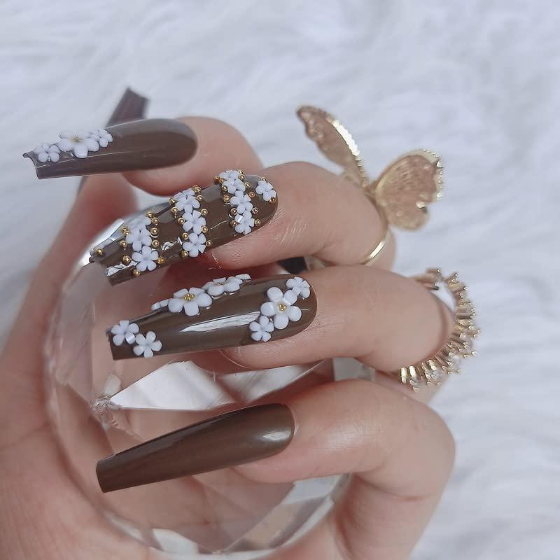 24 Uñas Postizas Verde Ejército ZYBUXY Largas Acrílicas