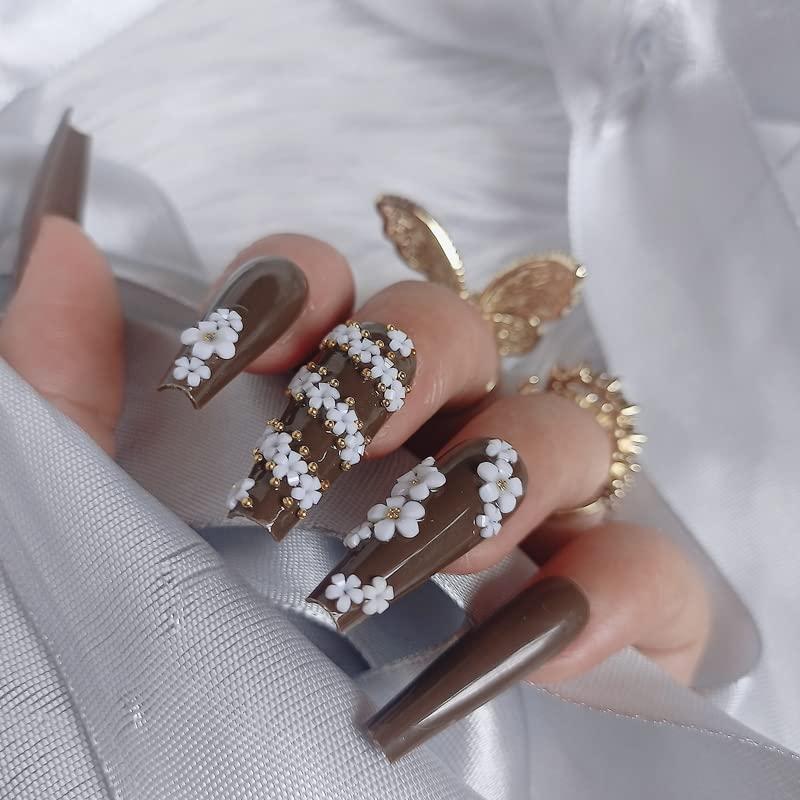 24 Uñas Postizas Verde Ejército ZYBUXY Largas Acrílicas