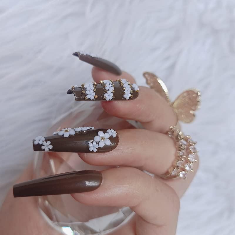 24 Uñas Postizas Verde Ejército ZYBUXY Largas Acrílicas