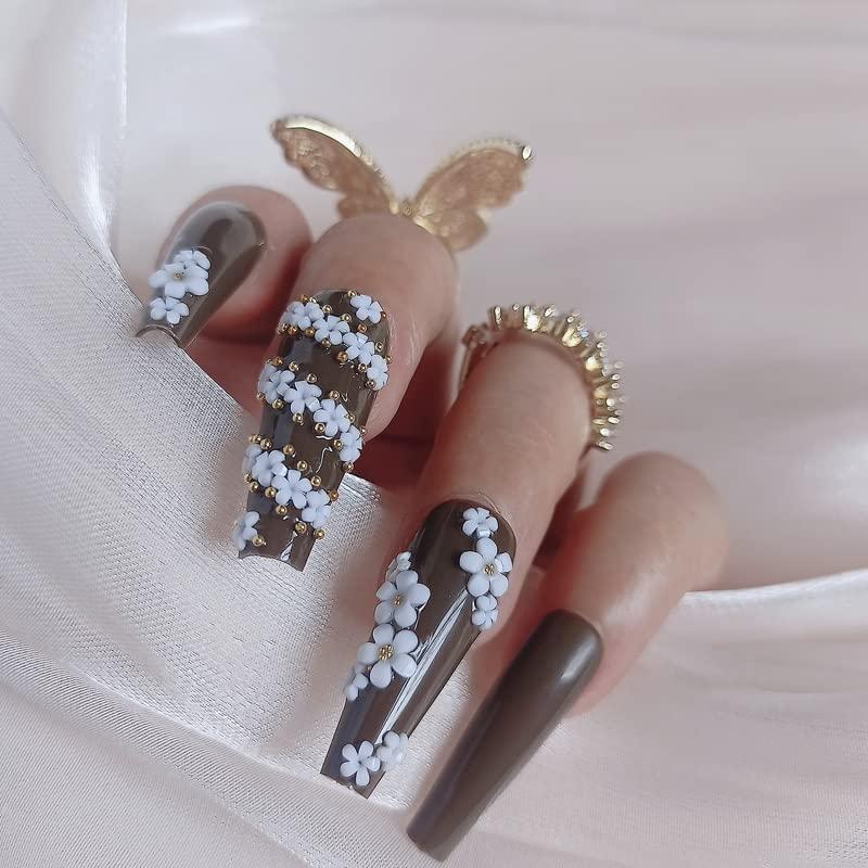 24 Uñas Postizas Verde Ejército ZYBUXY Largas Acrílicas