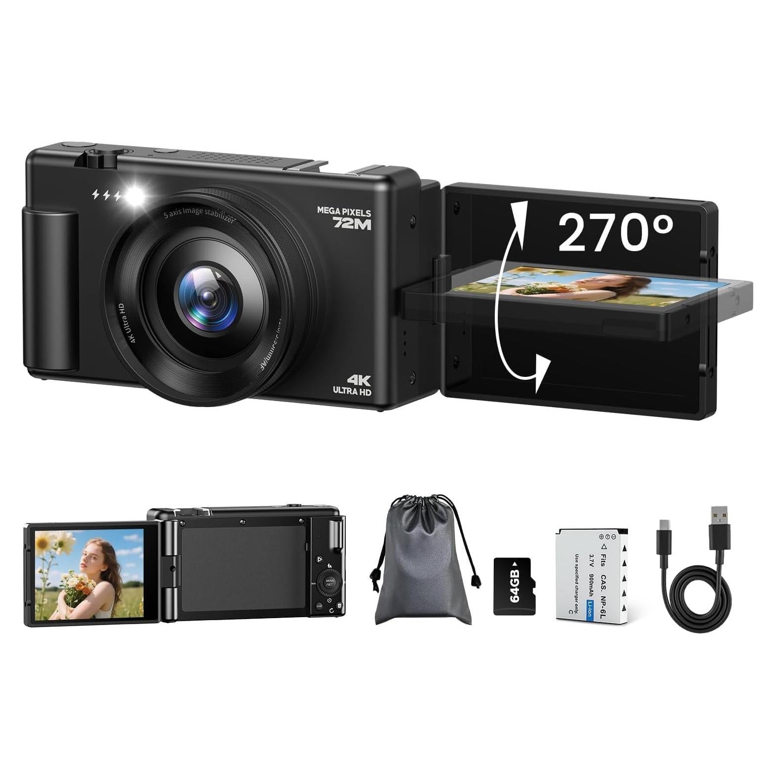 Cámara Digital 4K CAMWORLD AC18AA 72MP Zoom 18x Pantalla 2.8"