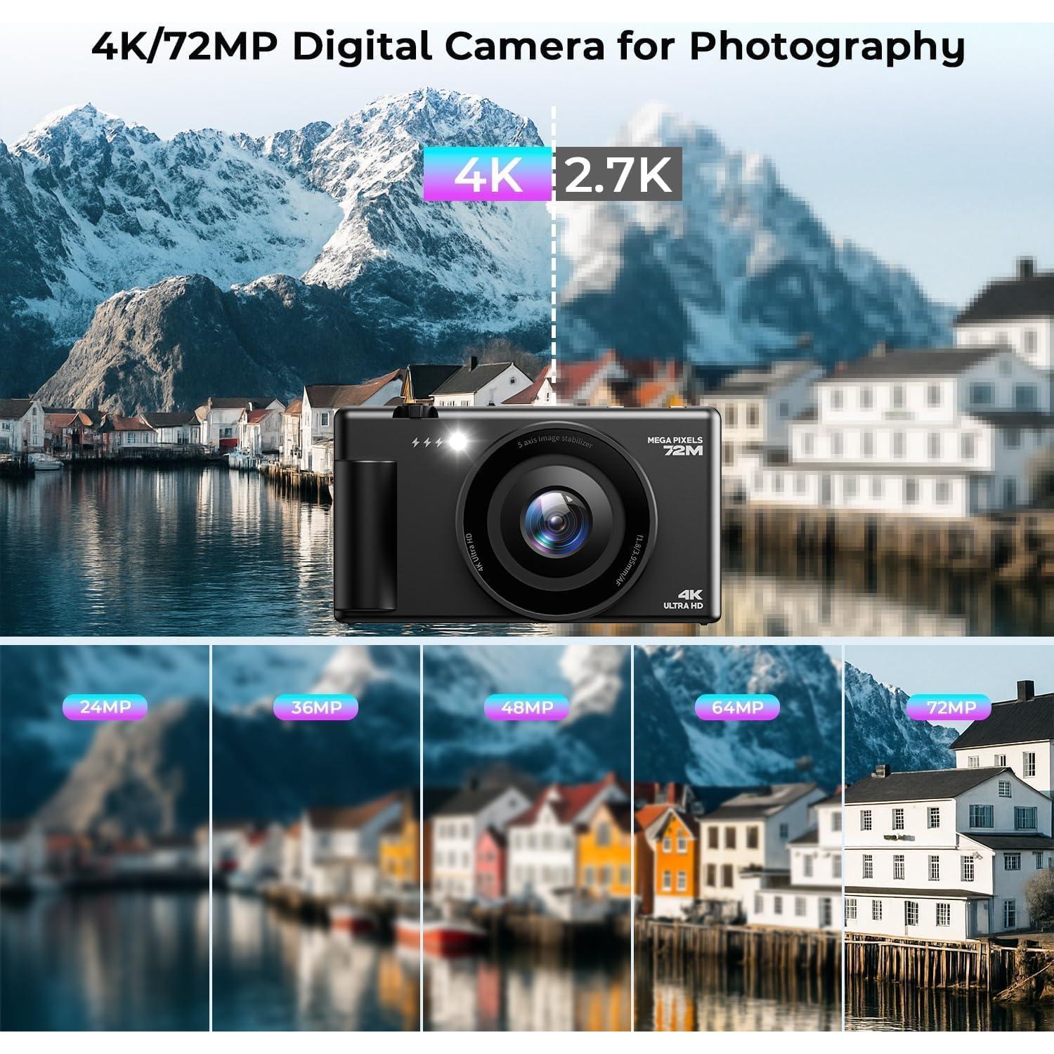 Cámara Digital 4K CAMWORLD AC18AA 72MP Zoom 18x Pantalla 2.8"