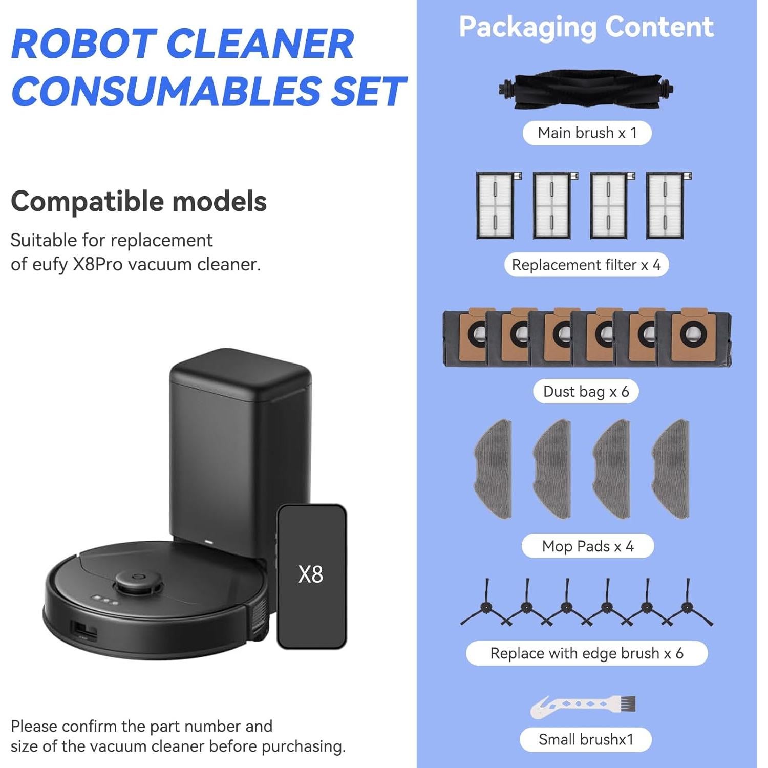 Kit de Accesorios Eufy RoboVac X8 Pro - 22 Piezas Repuesto