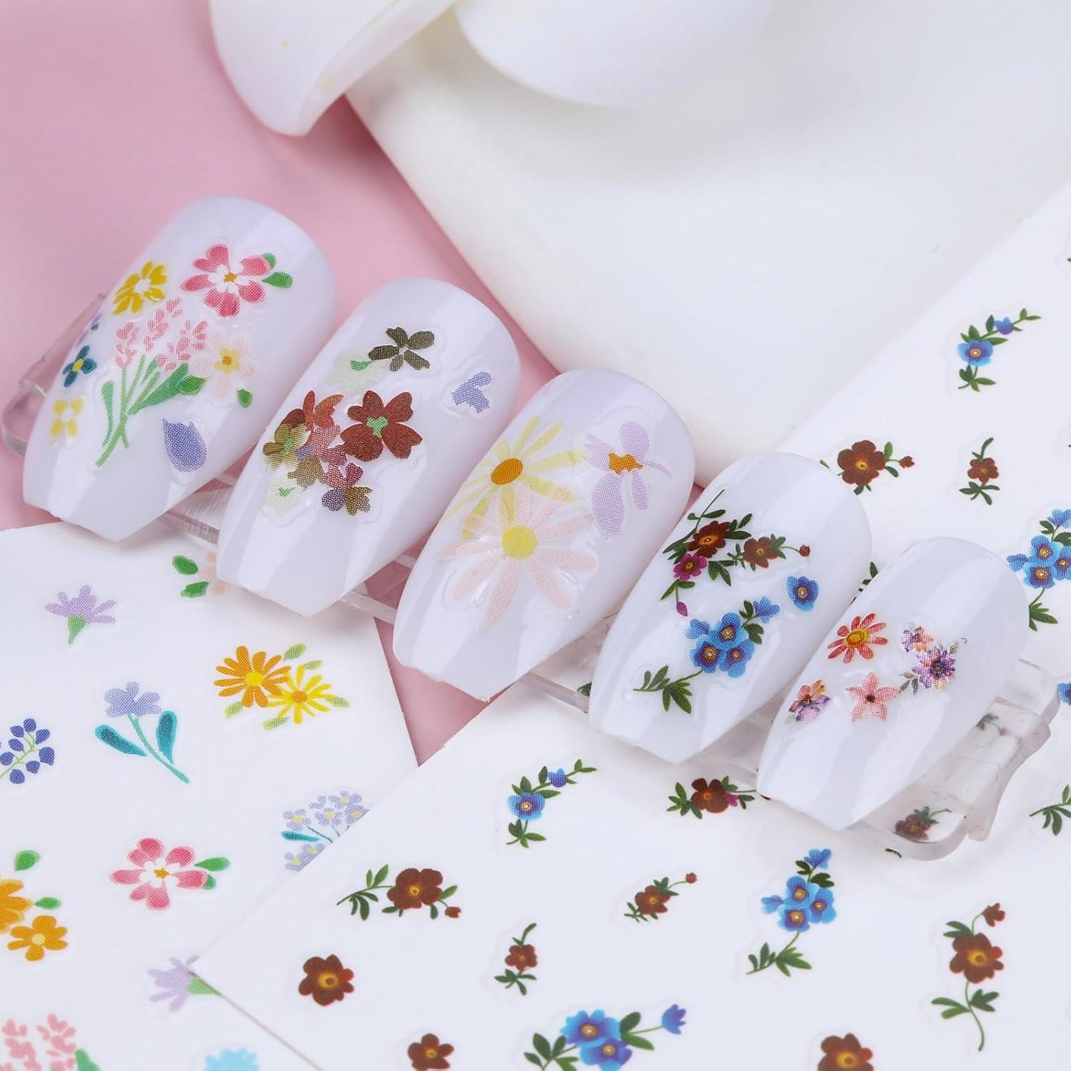 12 Hojas de Pegatinas de Uñas Kikonoke Florales y Kawaii