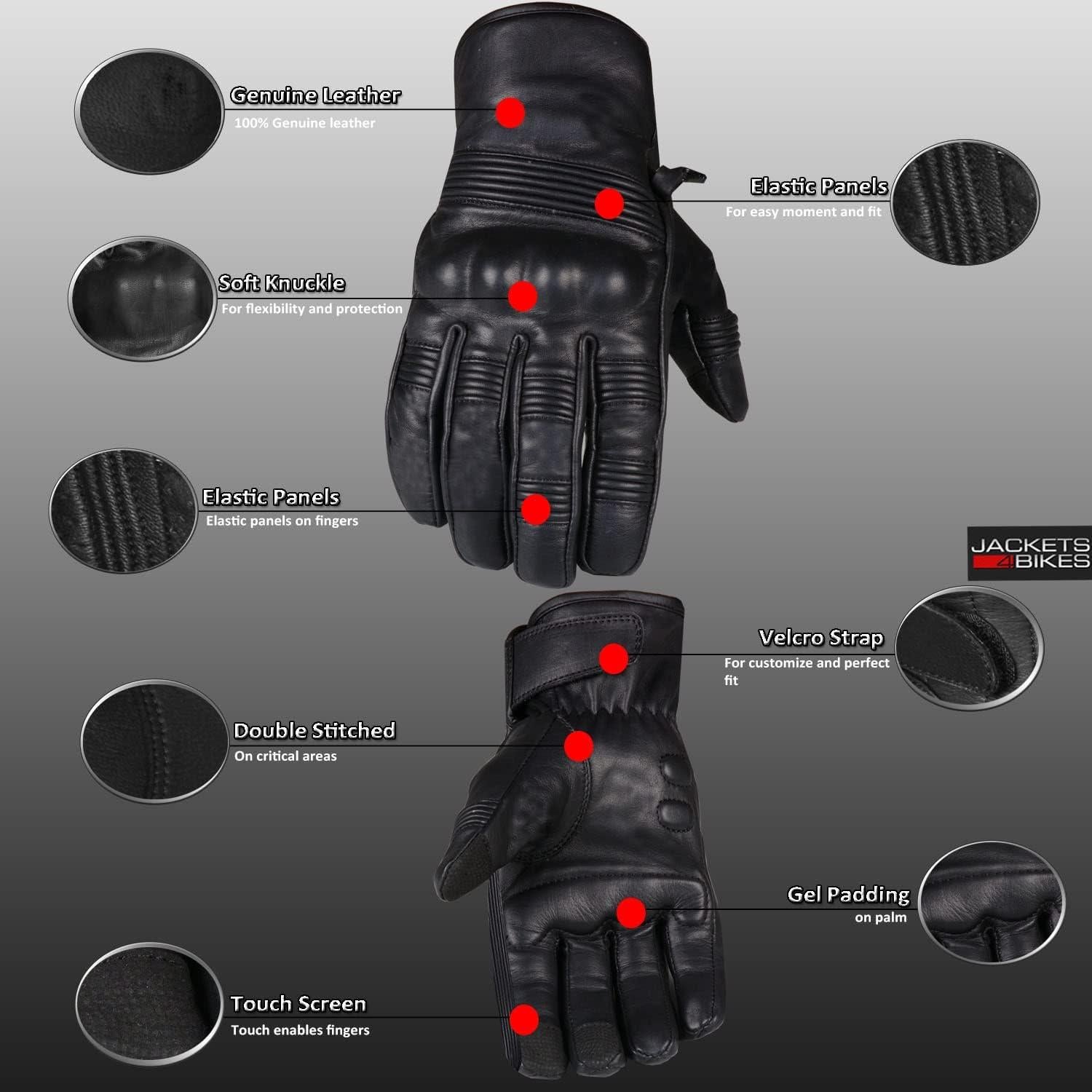 Guantes de Cuero Jackets 4 Bikes G182 Negros para Motocicleta