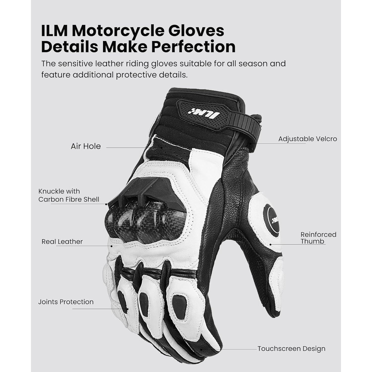 Guantes de motocicleta ILM GRC01 Cuero Transpirables M Blanco