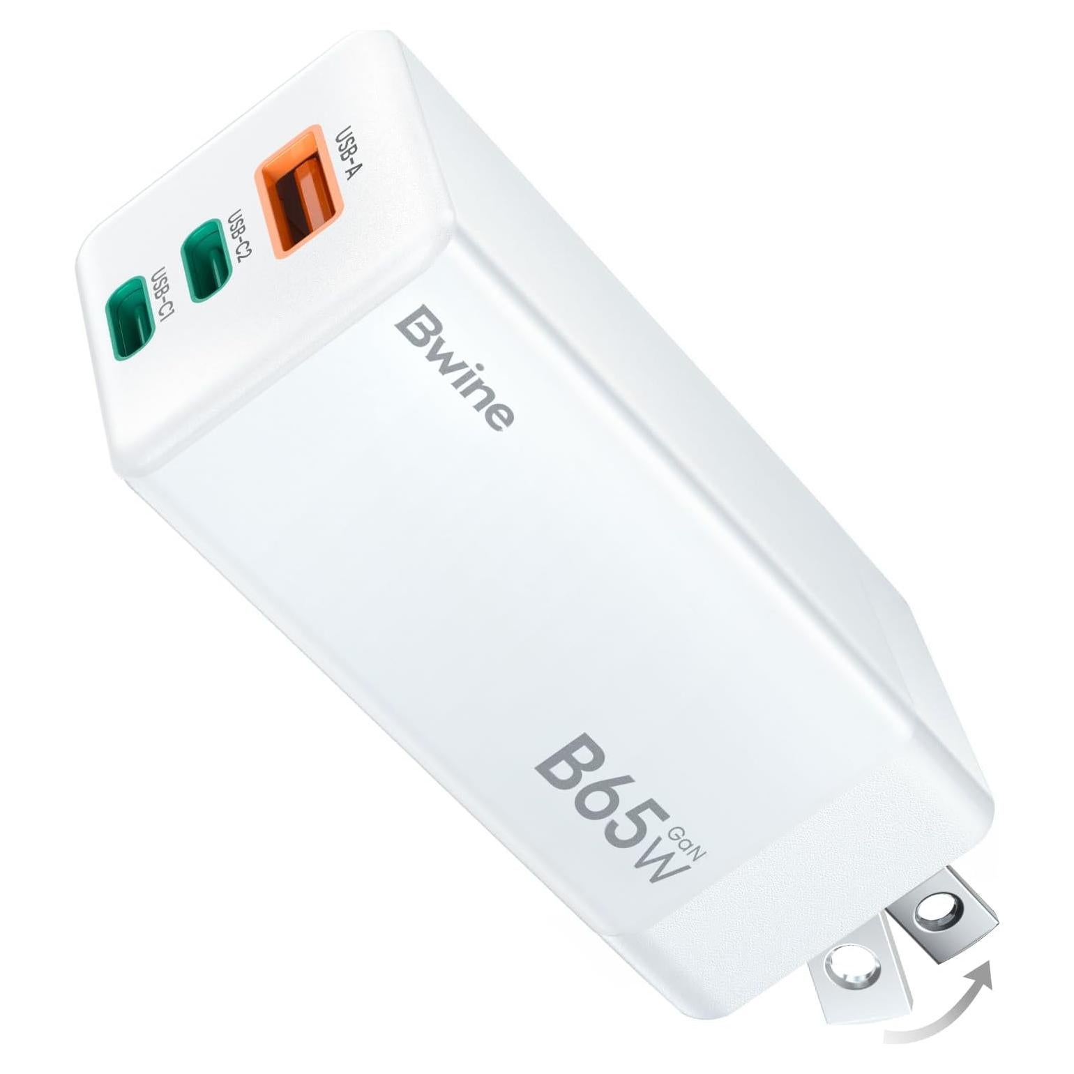 Cargador USB C Bwine 65W GaN 3 Puertos Blanco