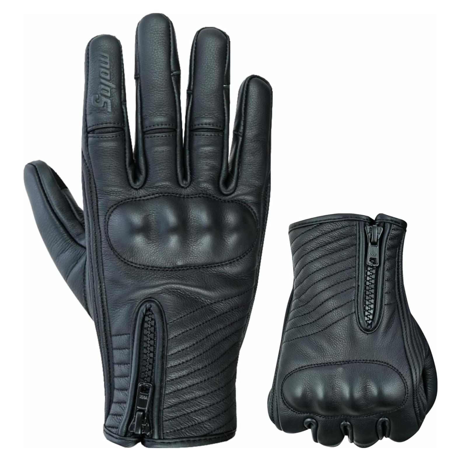 Guantes Moto5 de Cuero Negro Táctiles para Hombre y Mujer